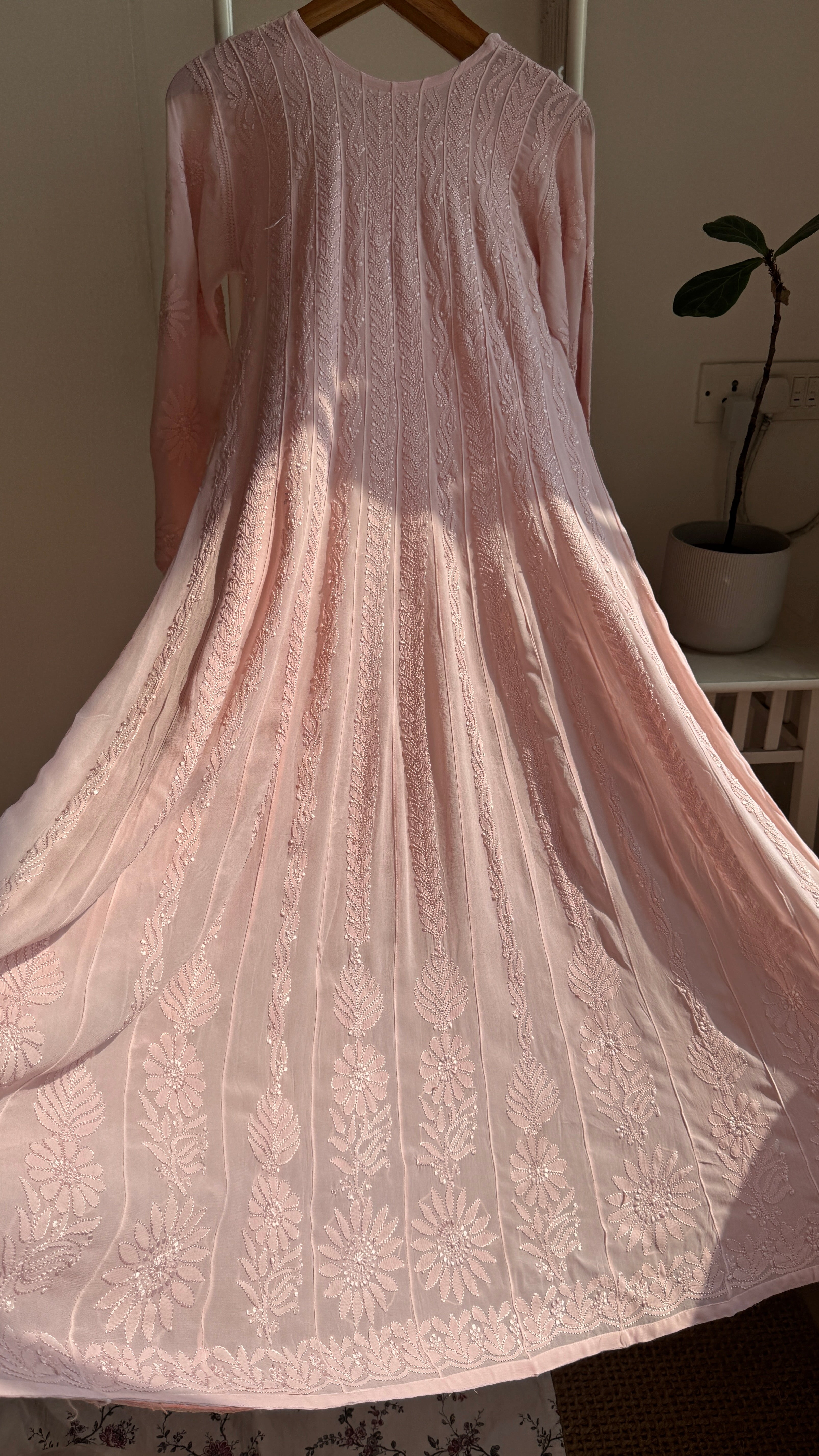 Viscose Chikankari Anarkali - Pale Pink