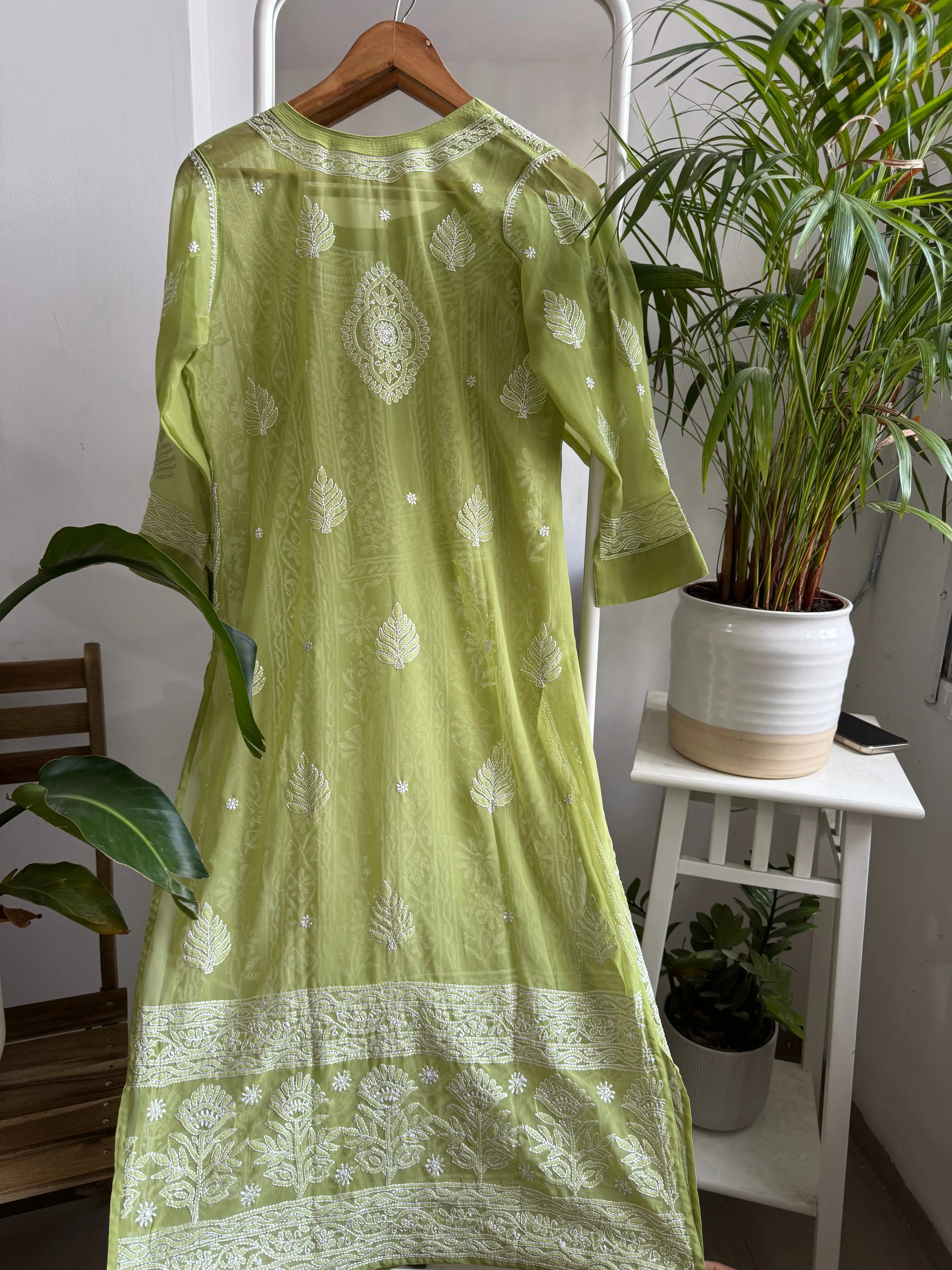 Chikankari Resham Jaal Kurti - Green ARIAA CHIKANKARI