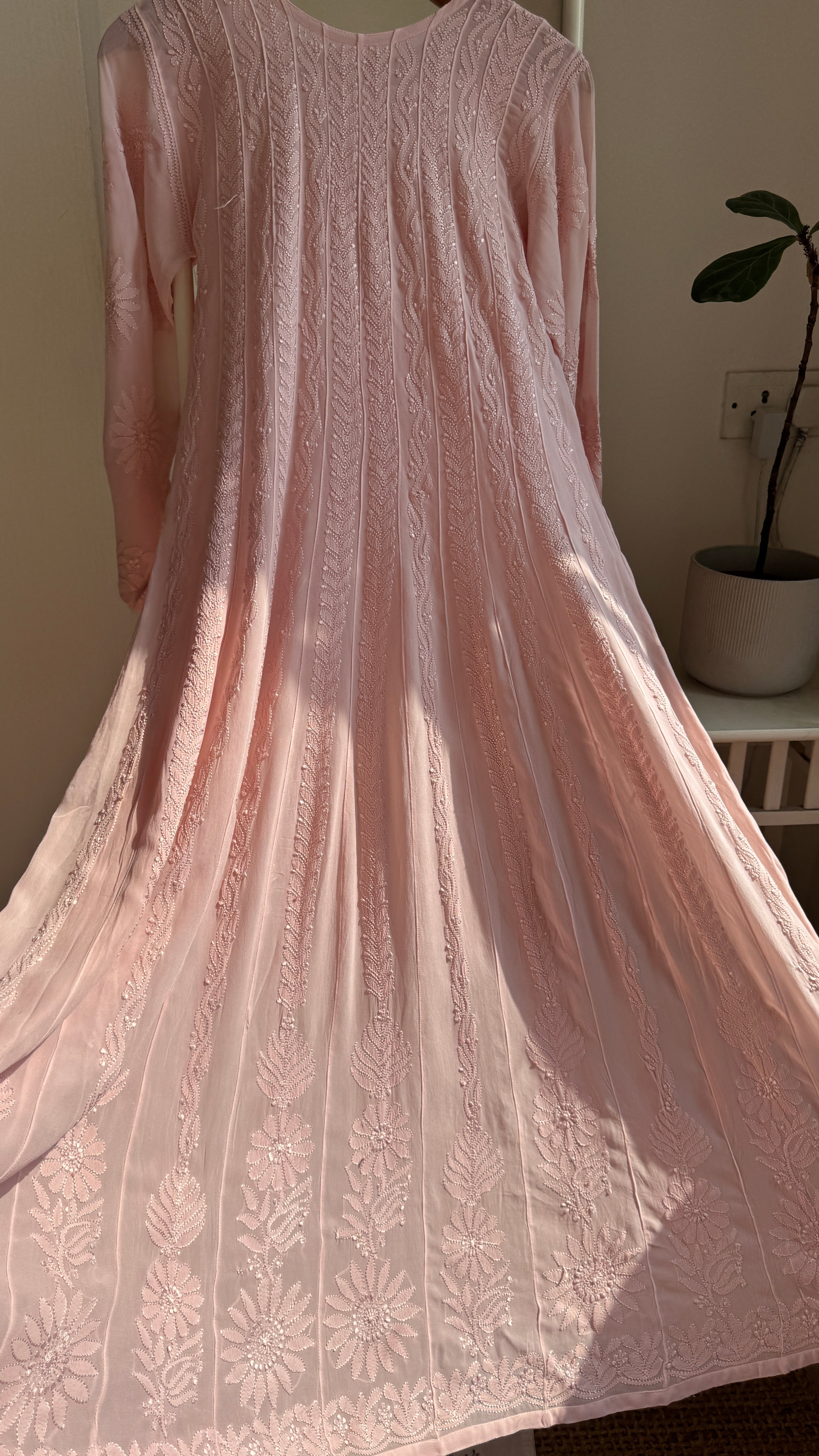 Viscose Chikankari Anarkali - Pale Pink