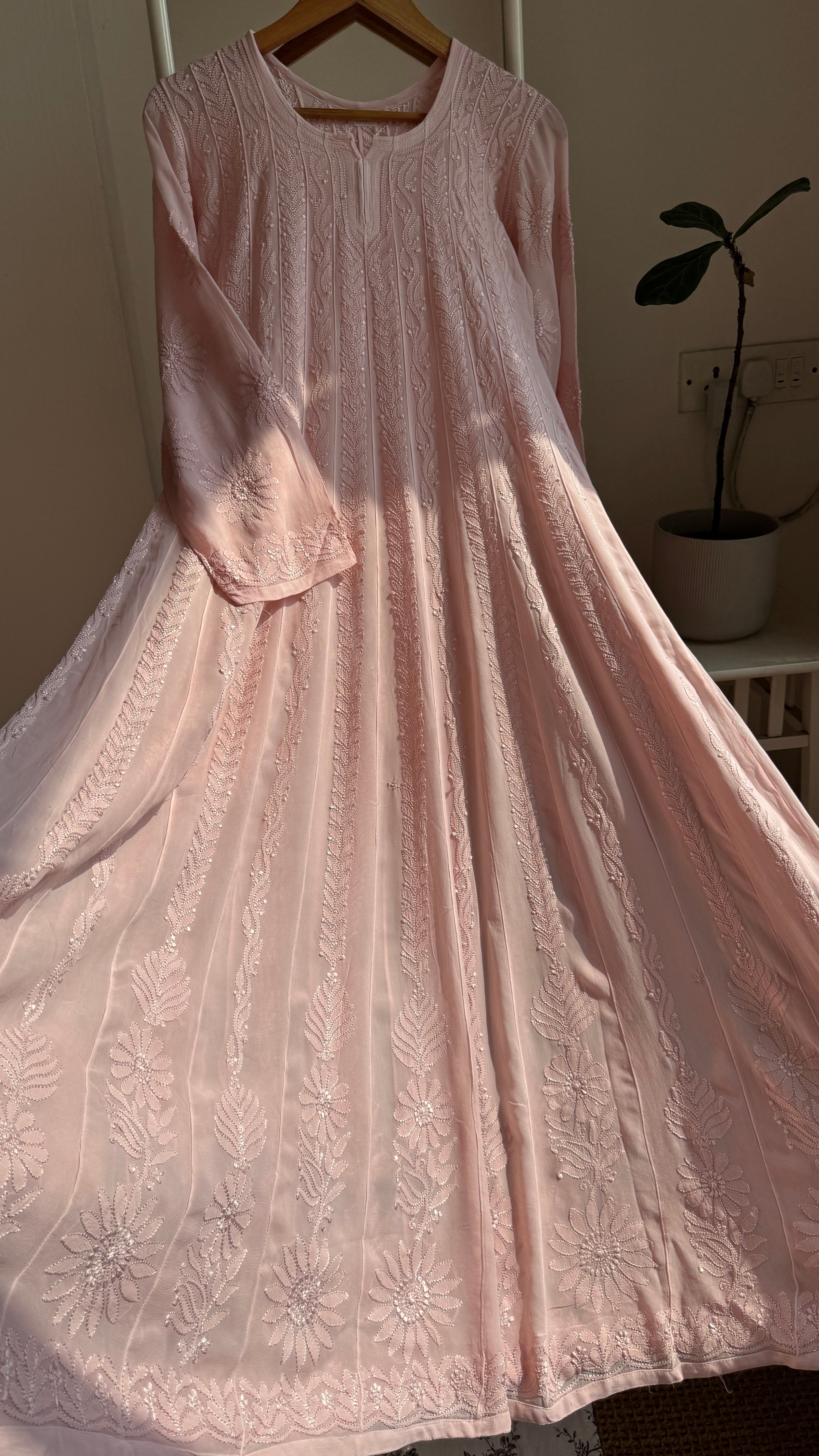 Viscose Chikankari Anarkali - Pale Pink