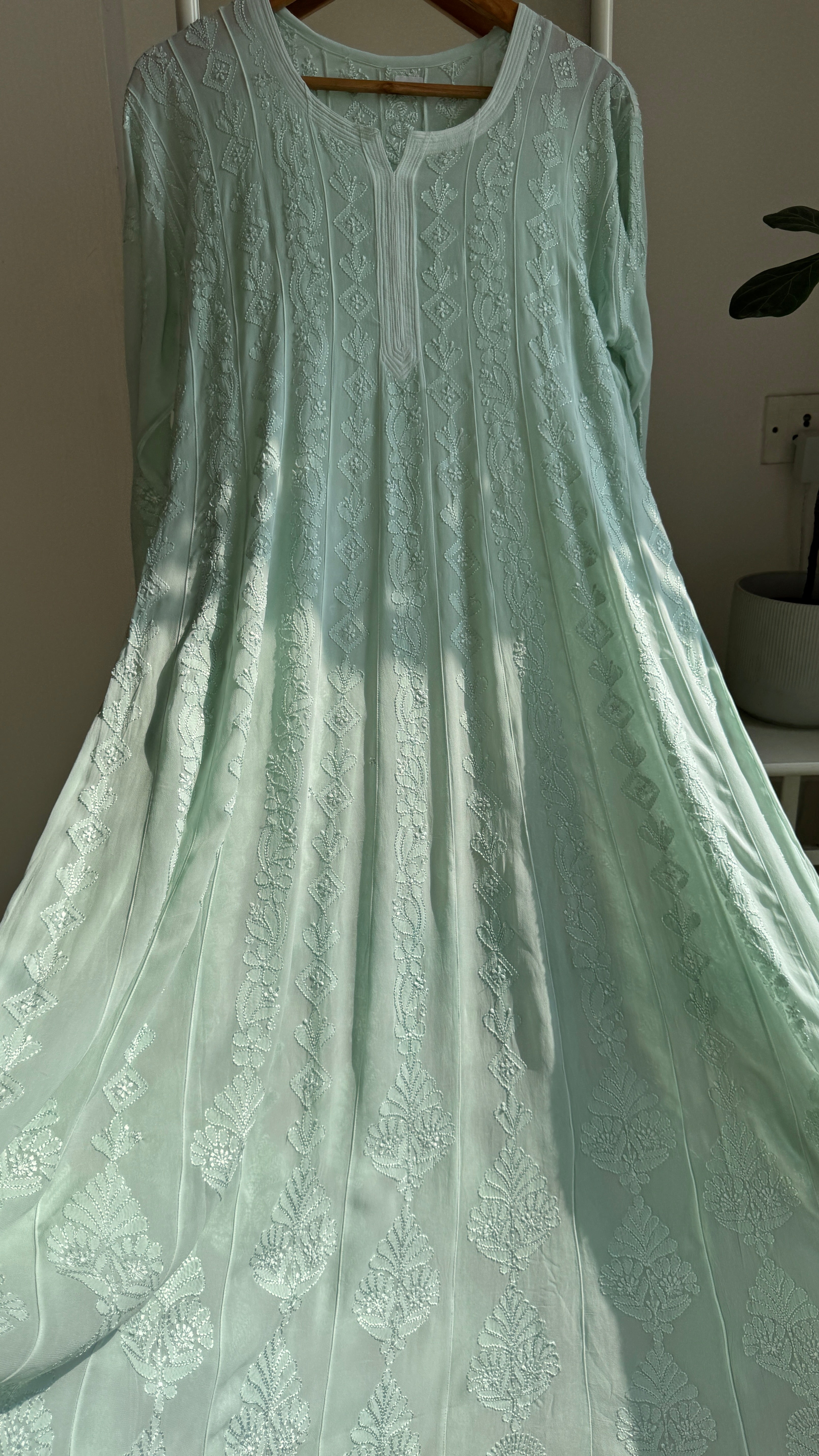 Viscose Chikankari Anarkali - Green