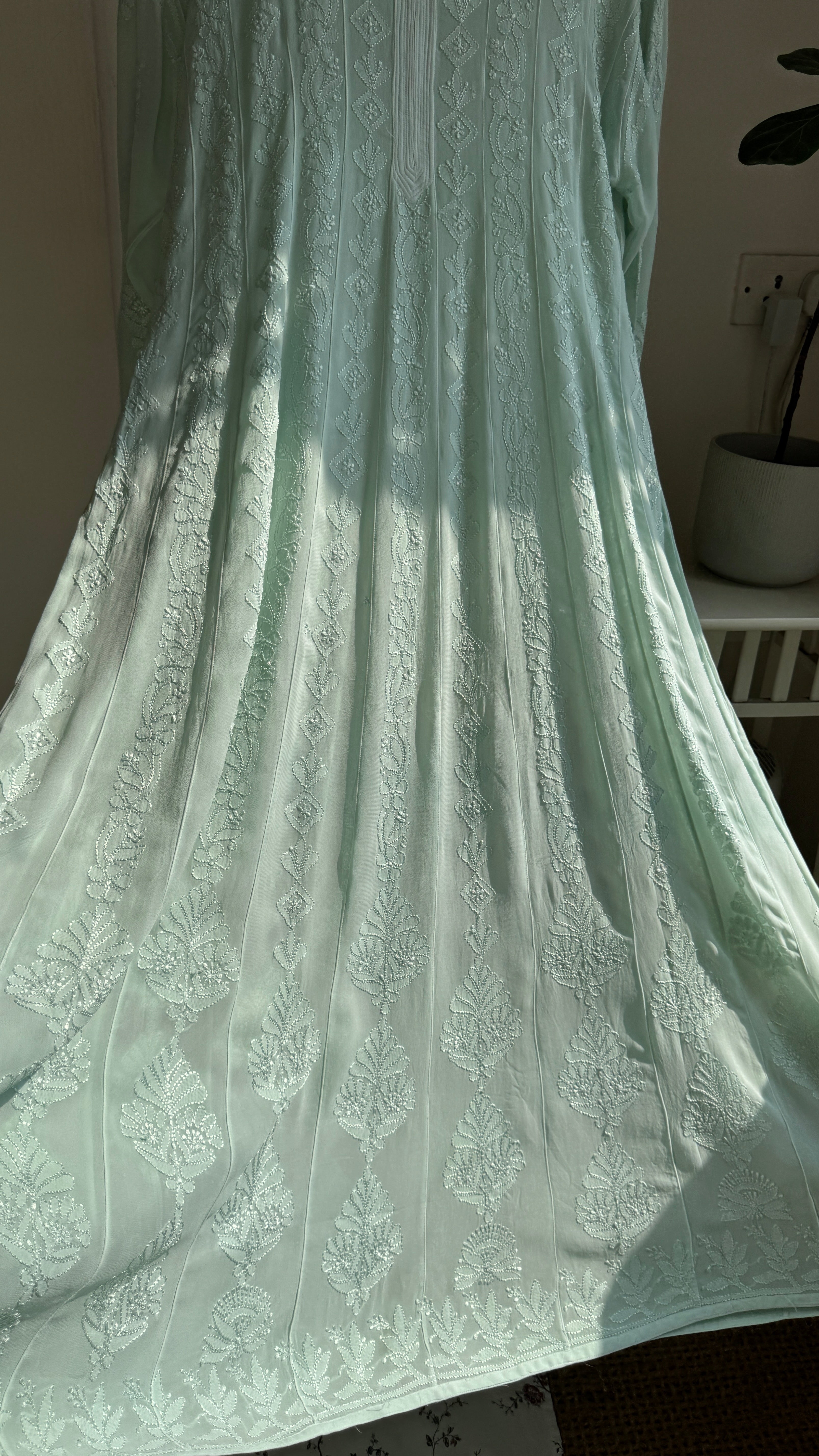 Viscose Chikankari Anarkali - Green