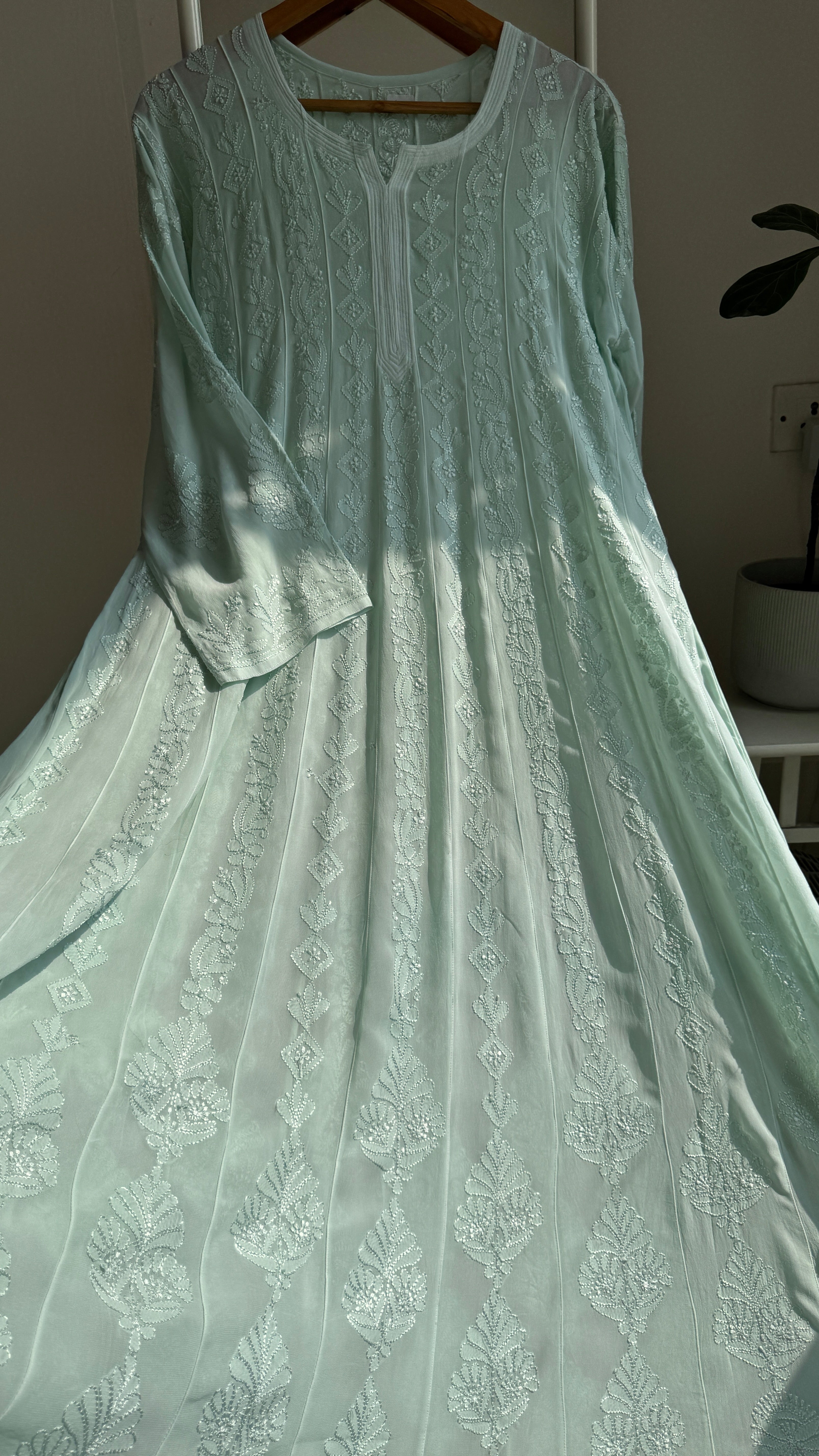 Viscose Chikankari Anarkali - Green