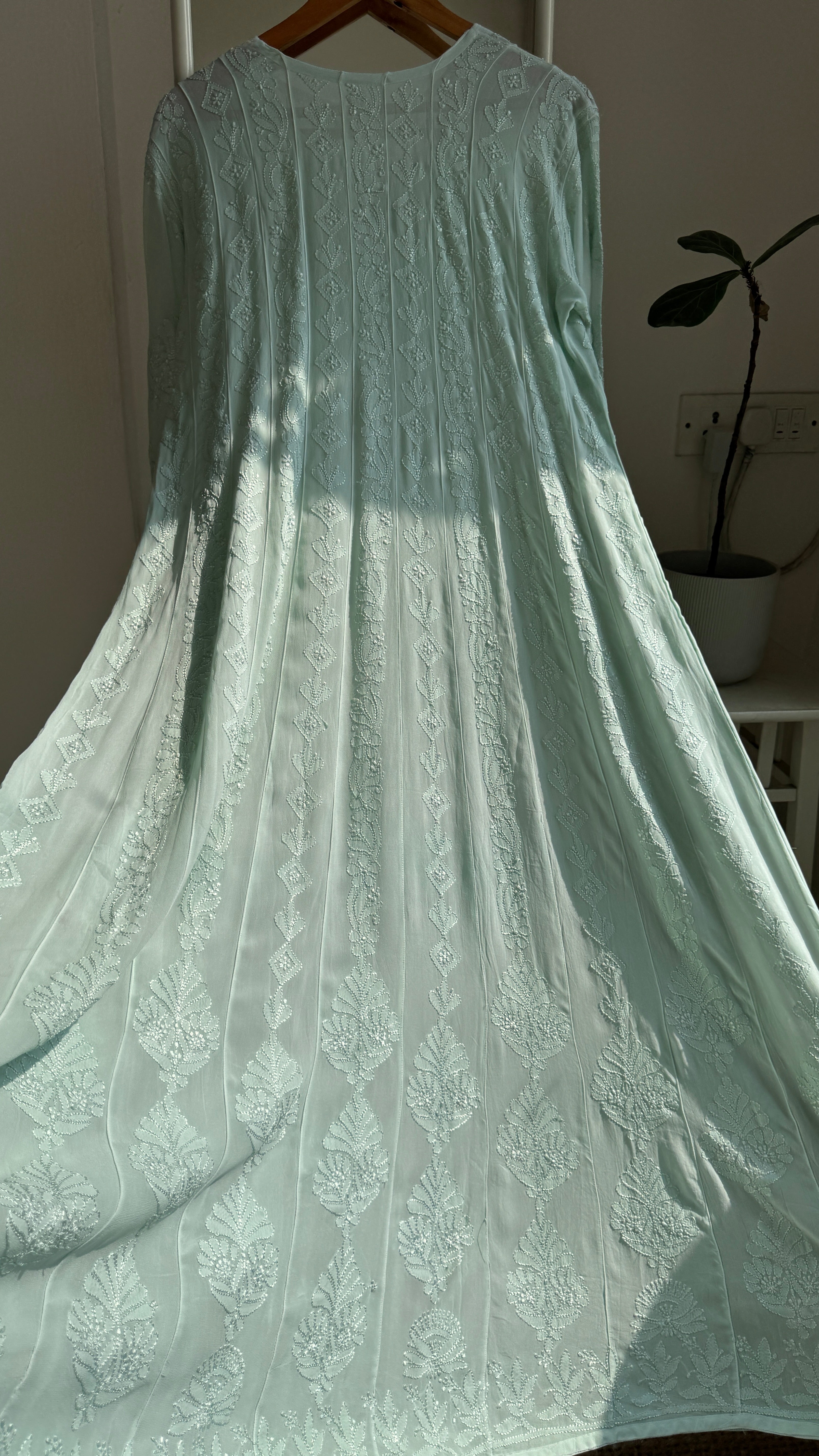 Viscose Chikankari Anarkali - Green