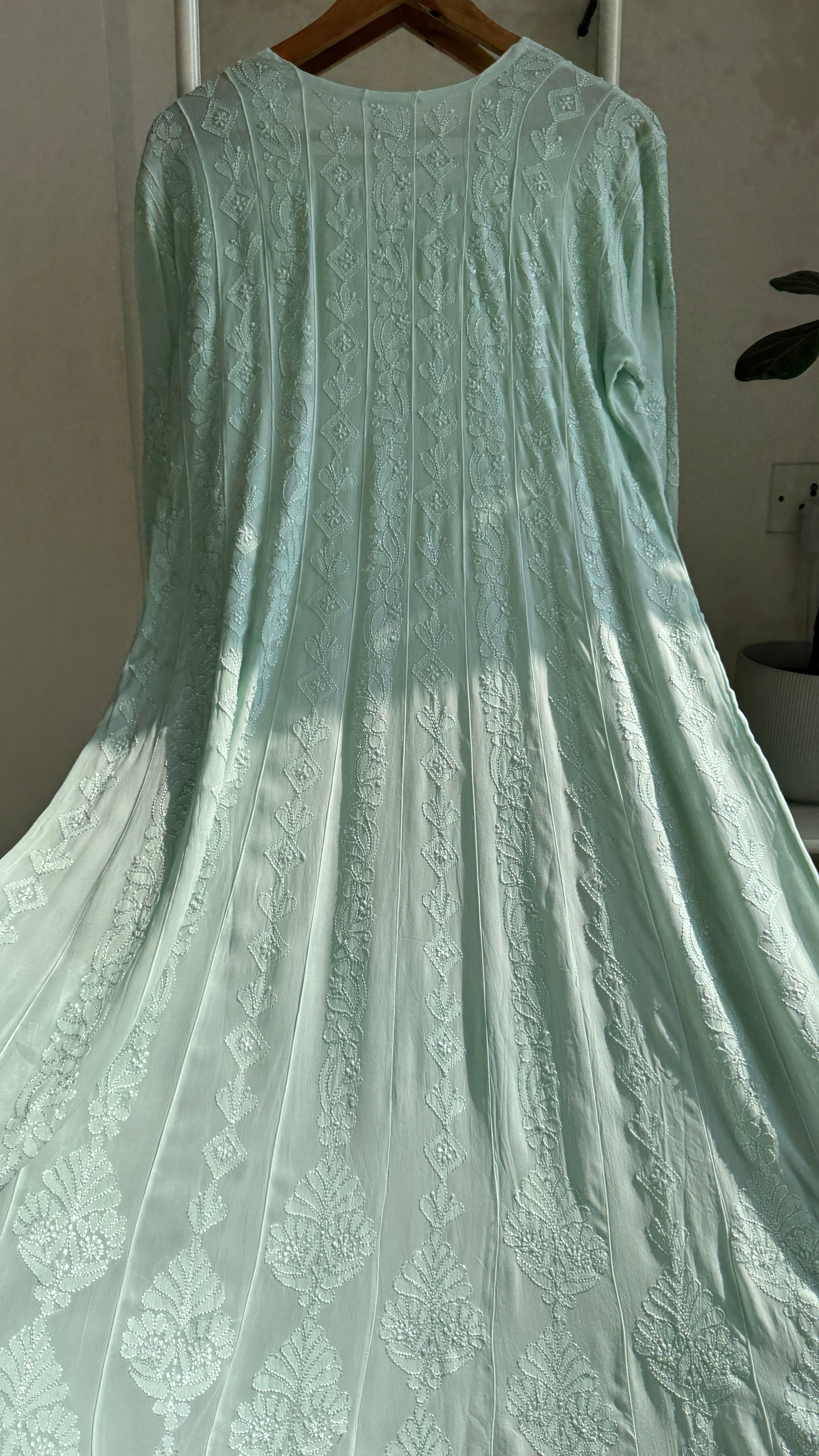 Viscose Chikankari Anarkali - Green