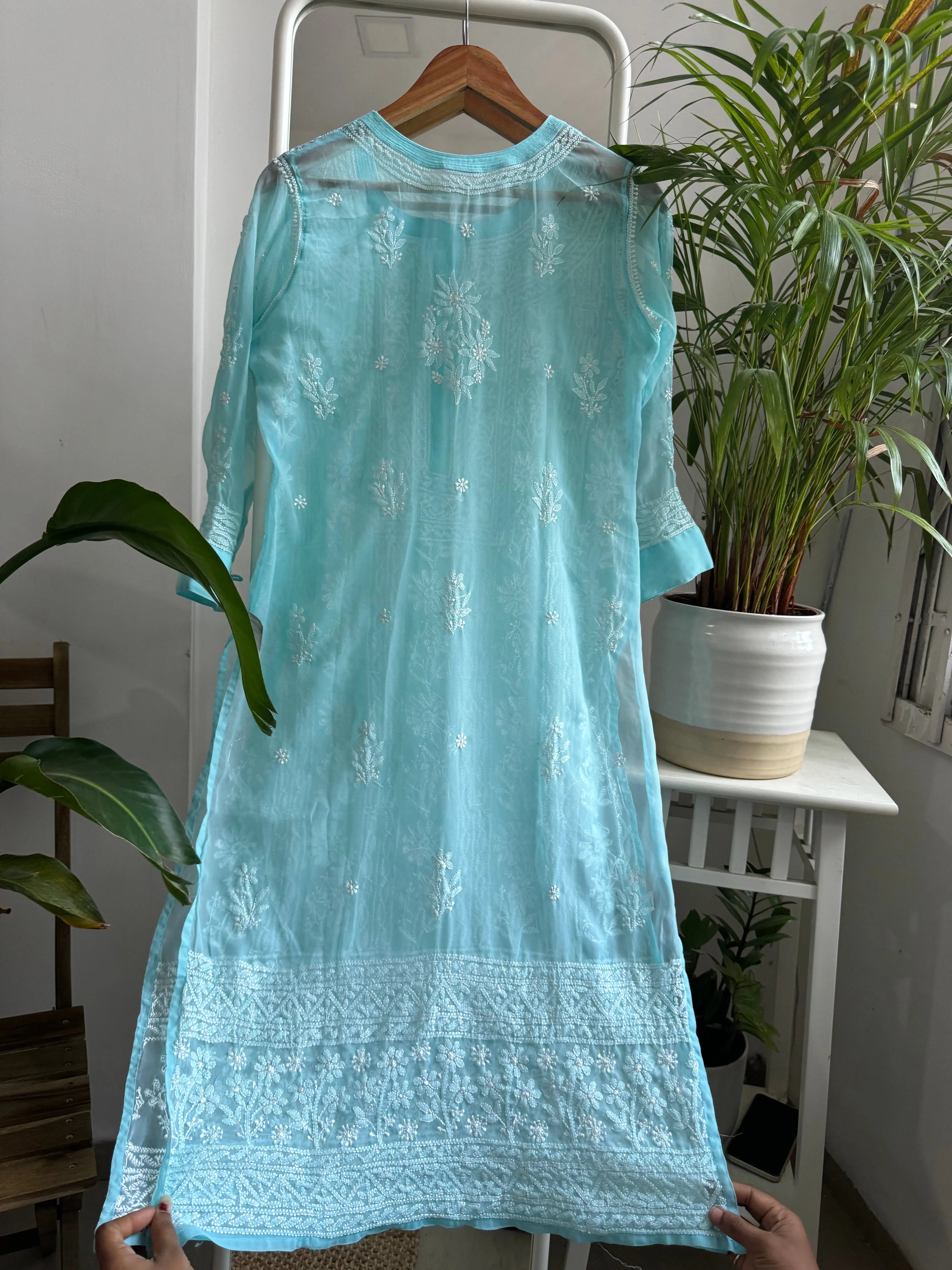 Chikankari Resham Jaal Kurti - Blue ARIAA CHIKANKARI