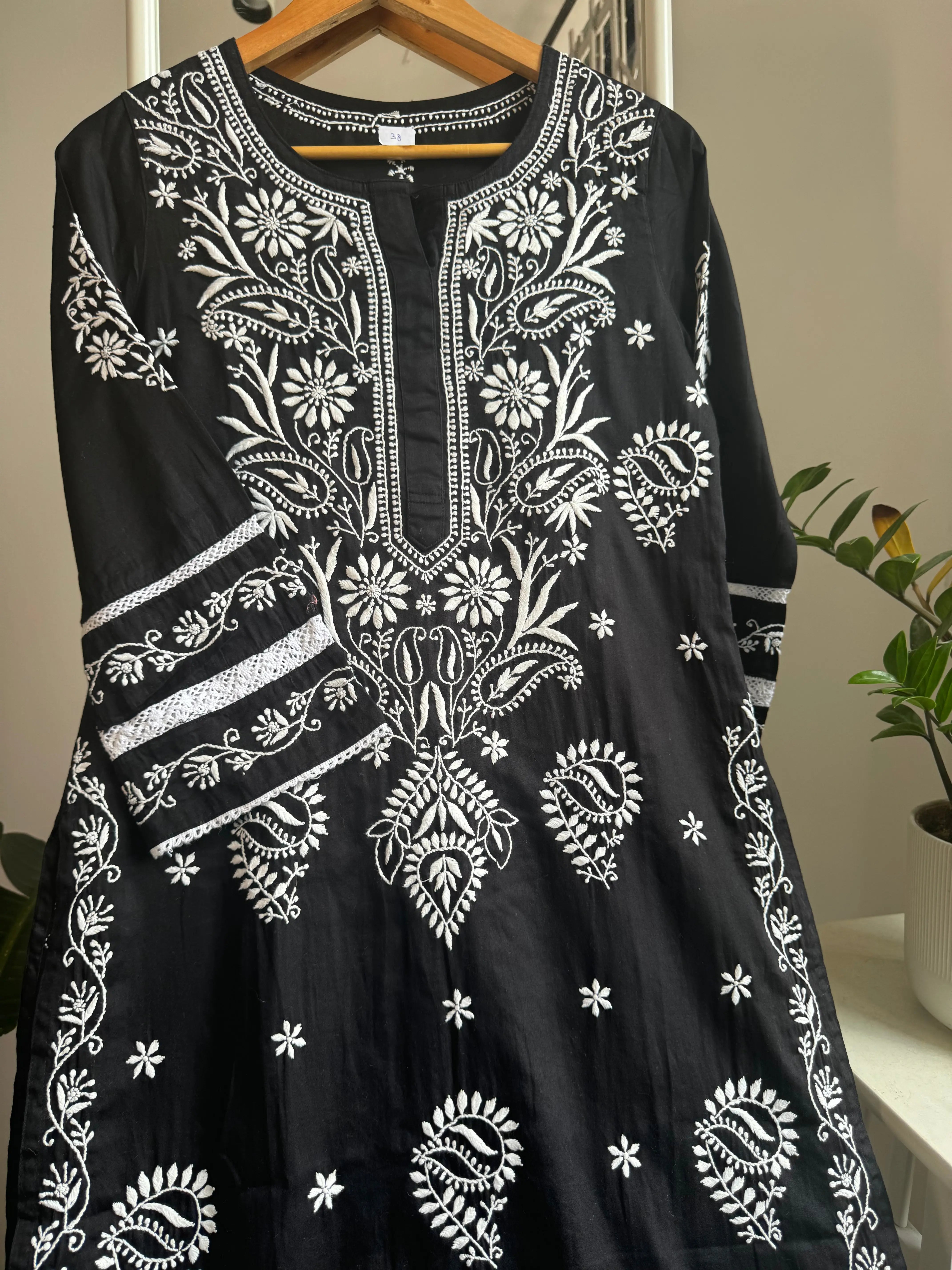 Cotton Chikankari Kurti - Black ARIAA CHIKANKARI