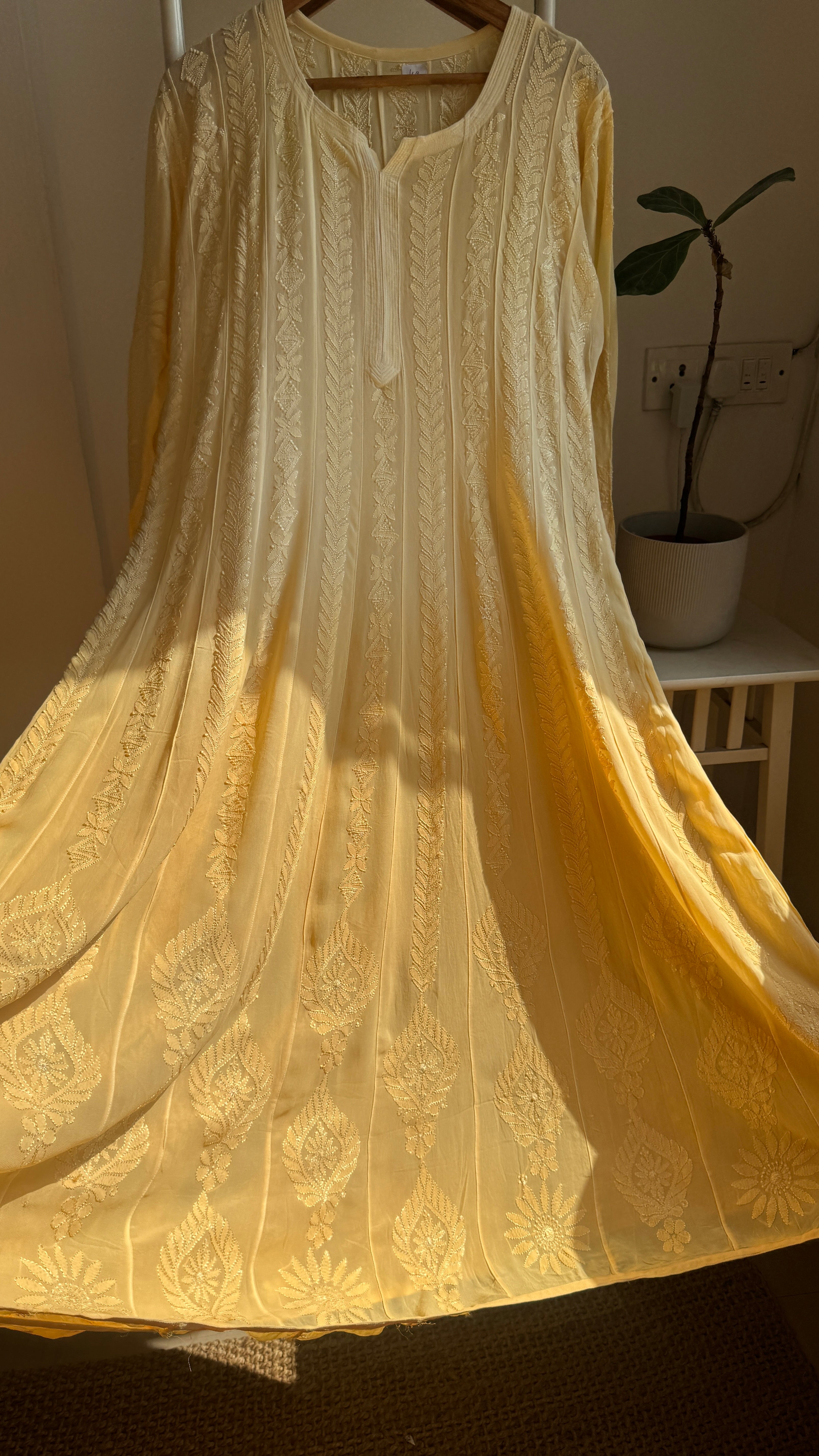 Viscose Chikankari Anarkali - Yellow