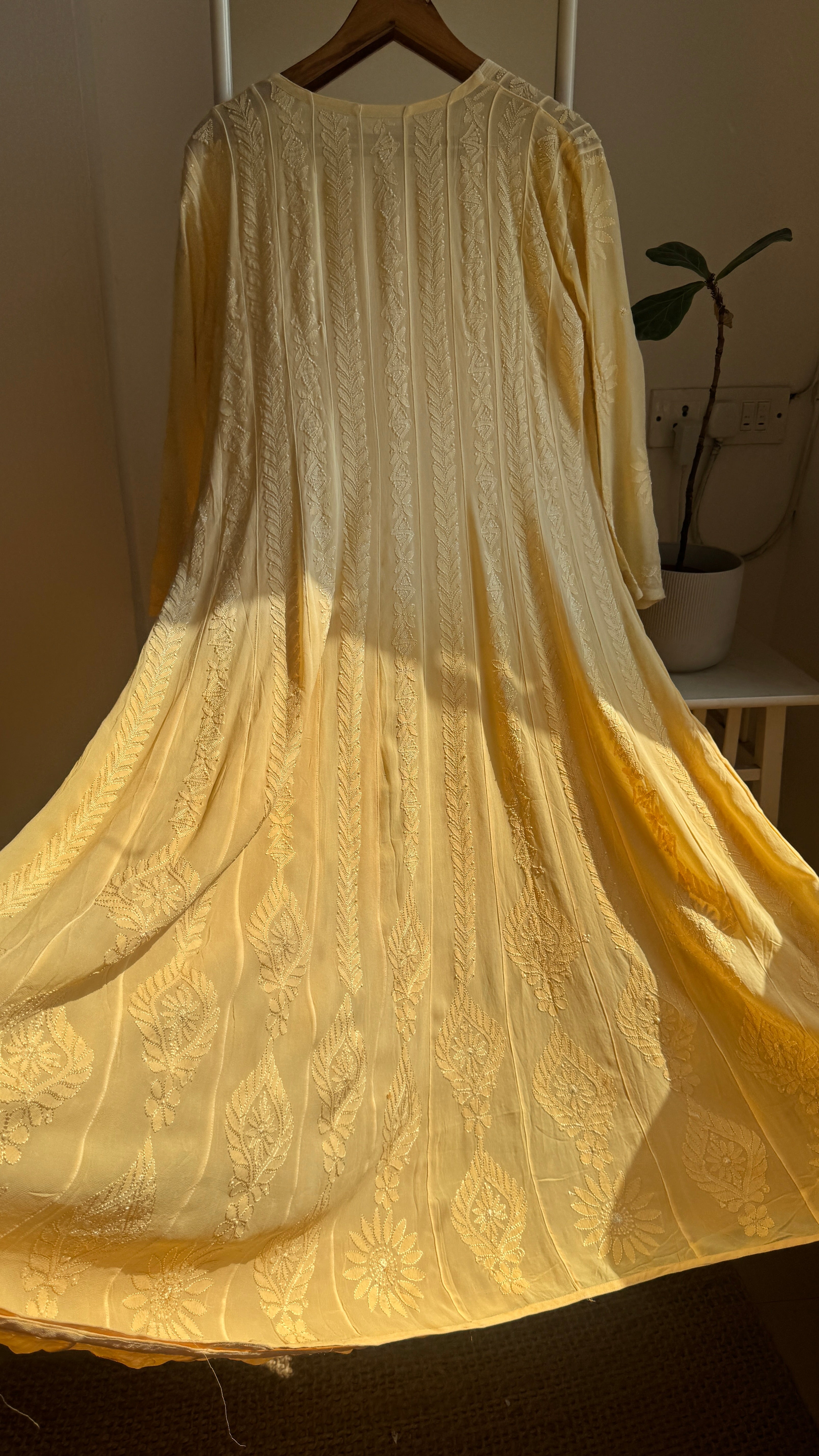 Viscose Chikankari Anarkali - Yellow