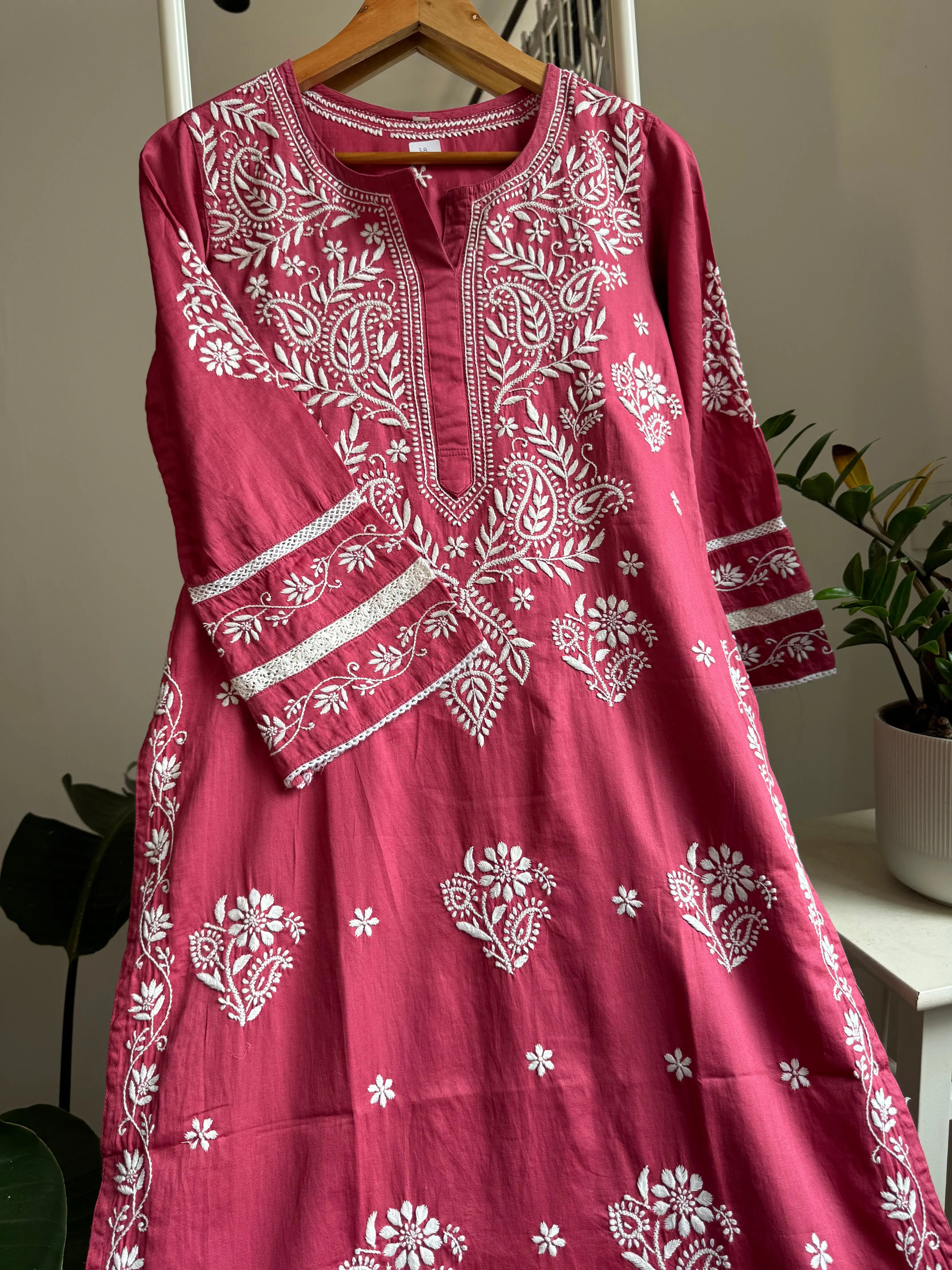 Cotton Chikankari Kurti - Dark Pink ARIAA CHIKANKARI