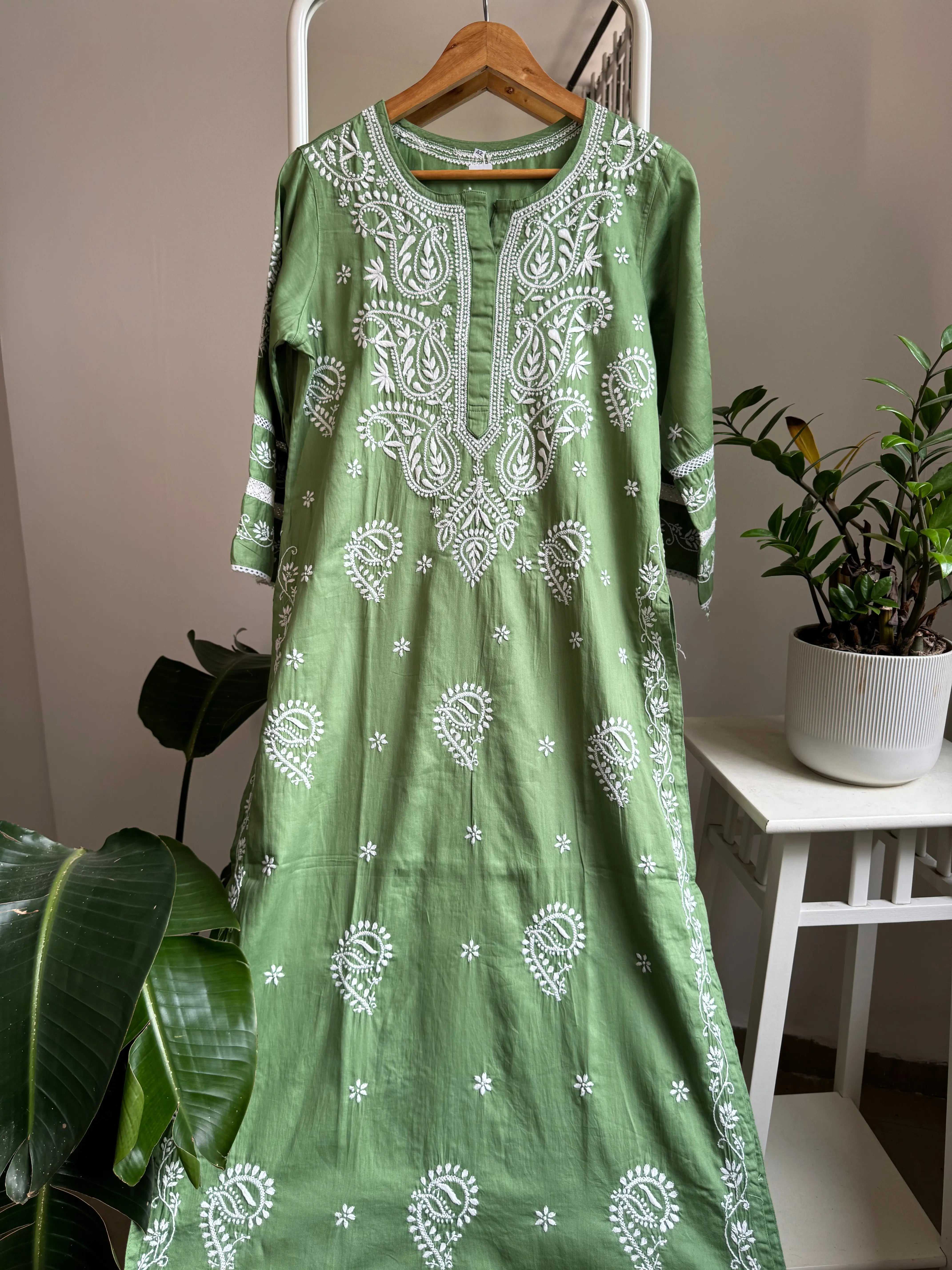 Cotton Chikankari Kurti - Green ARIAA CHIKANKARI