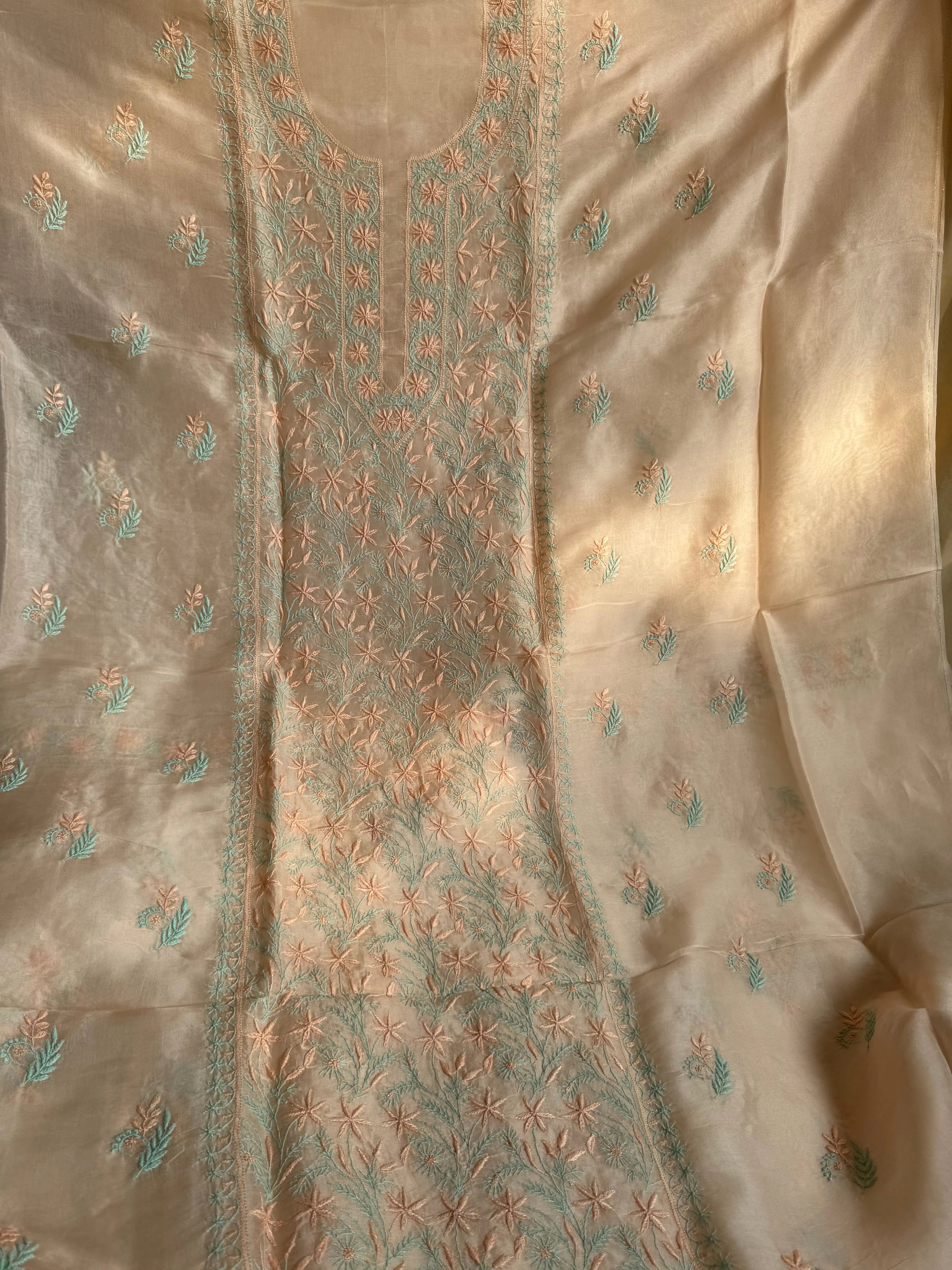 Organza Chikankari Length with Dupatta -Light Peach Pink ARIAA CHIKANKARI