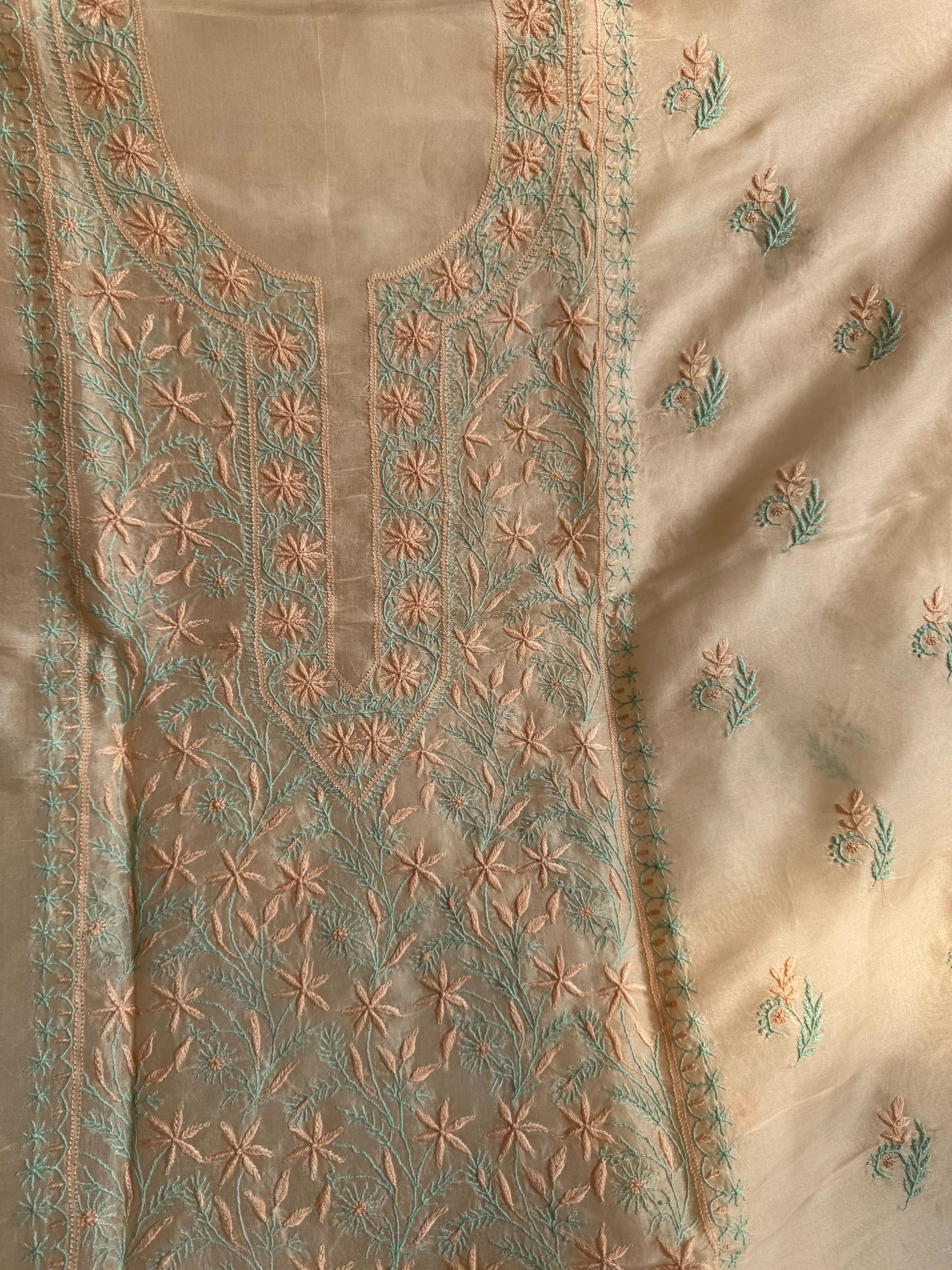 Organza Chikankari Length with Dupatta -Light Peach Pink ARIAA CHIKANKARI