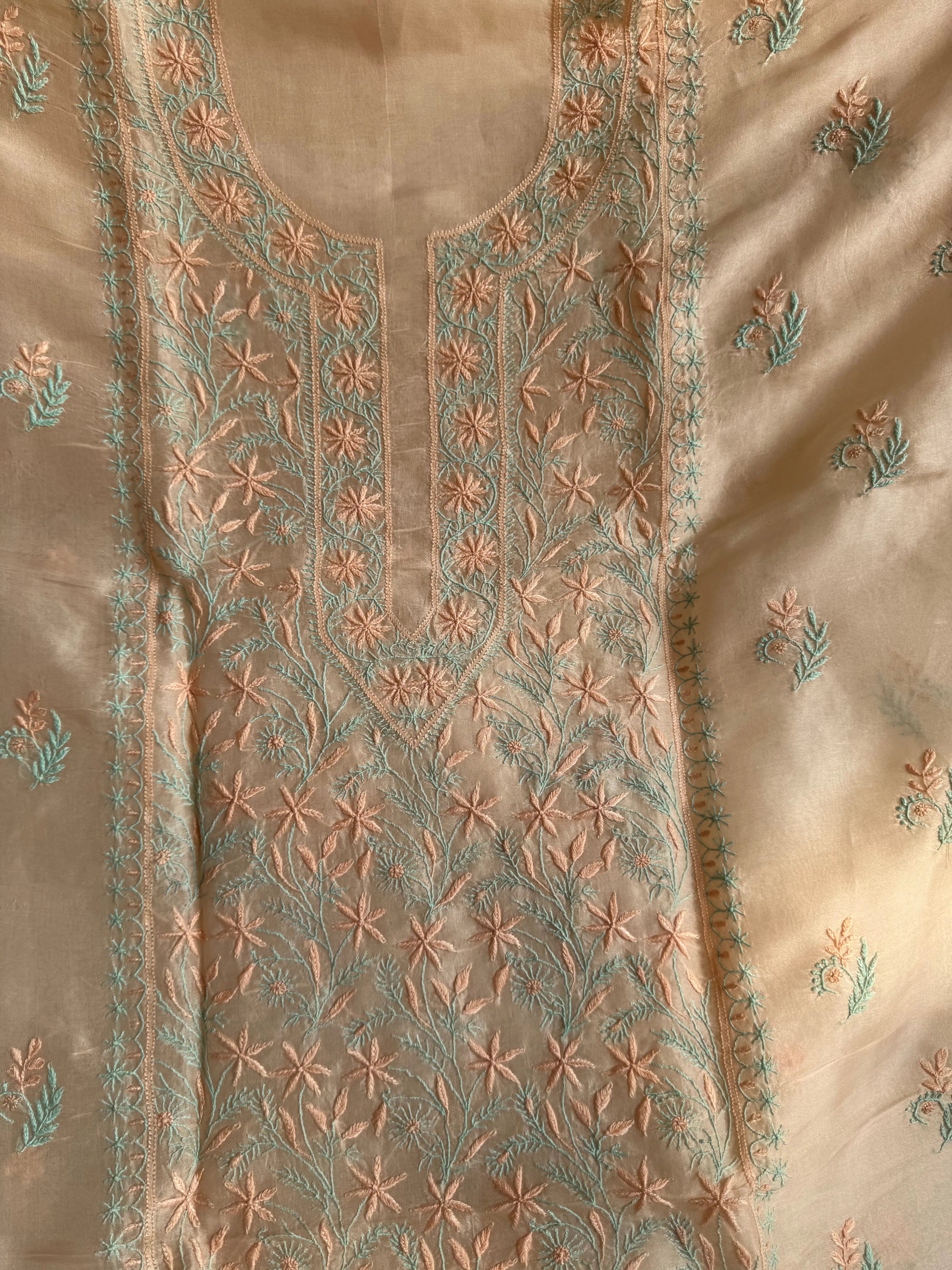 Organza Chikankari Length with Dupatta -Light Peach Pink ARIAA CHIKANKARI