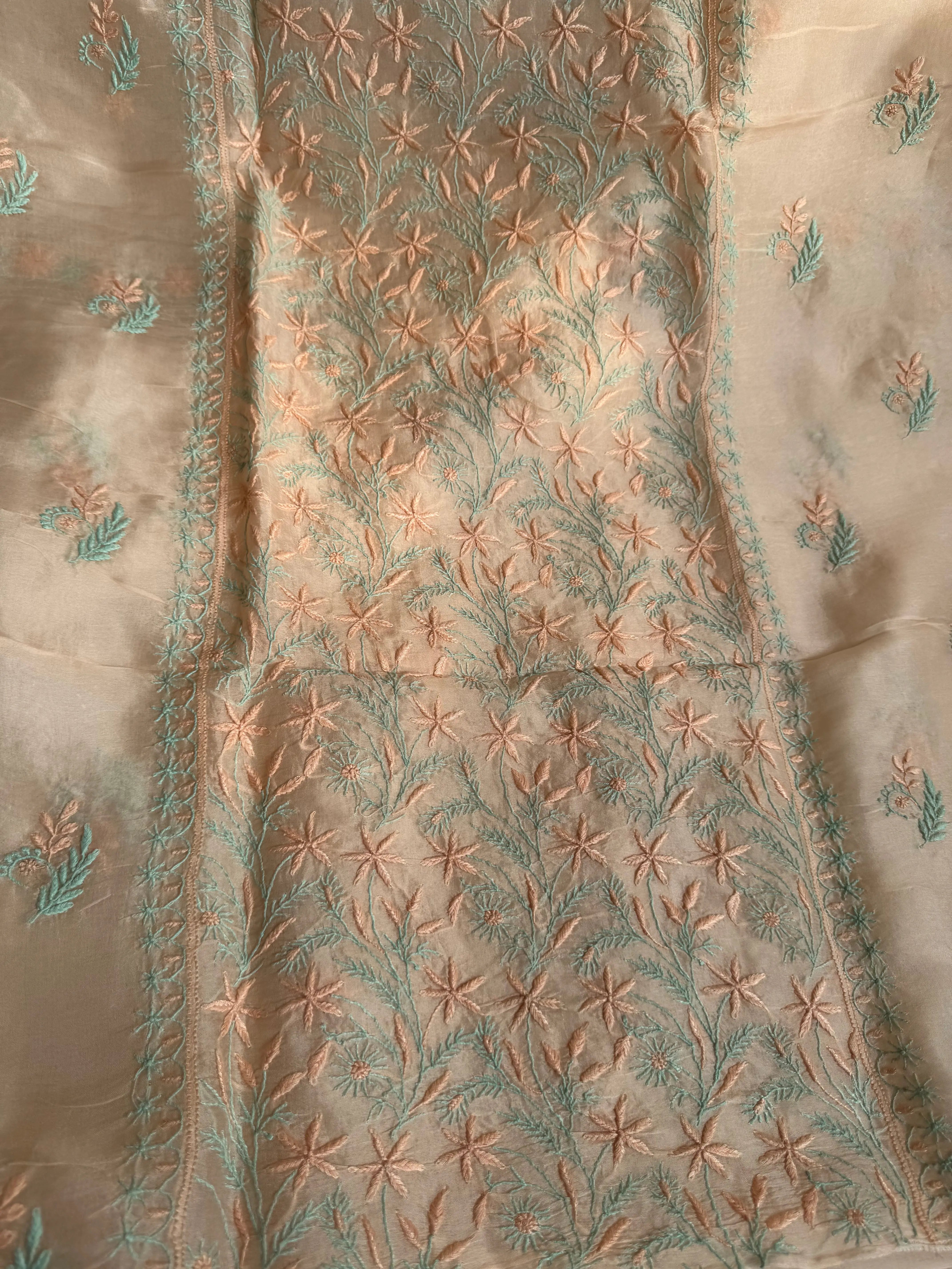 Organza Chikankari Length with Dupatta -Light Peach Pink ARIAA CHIKANKARI