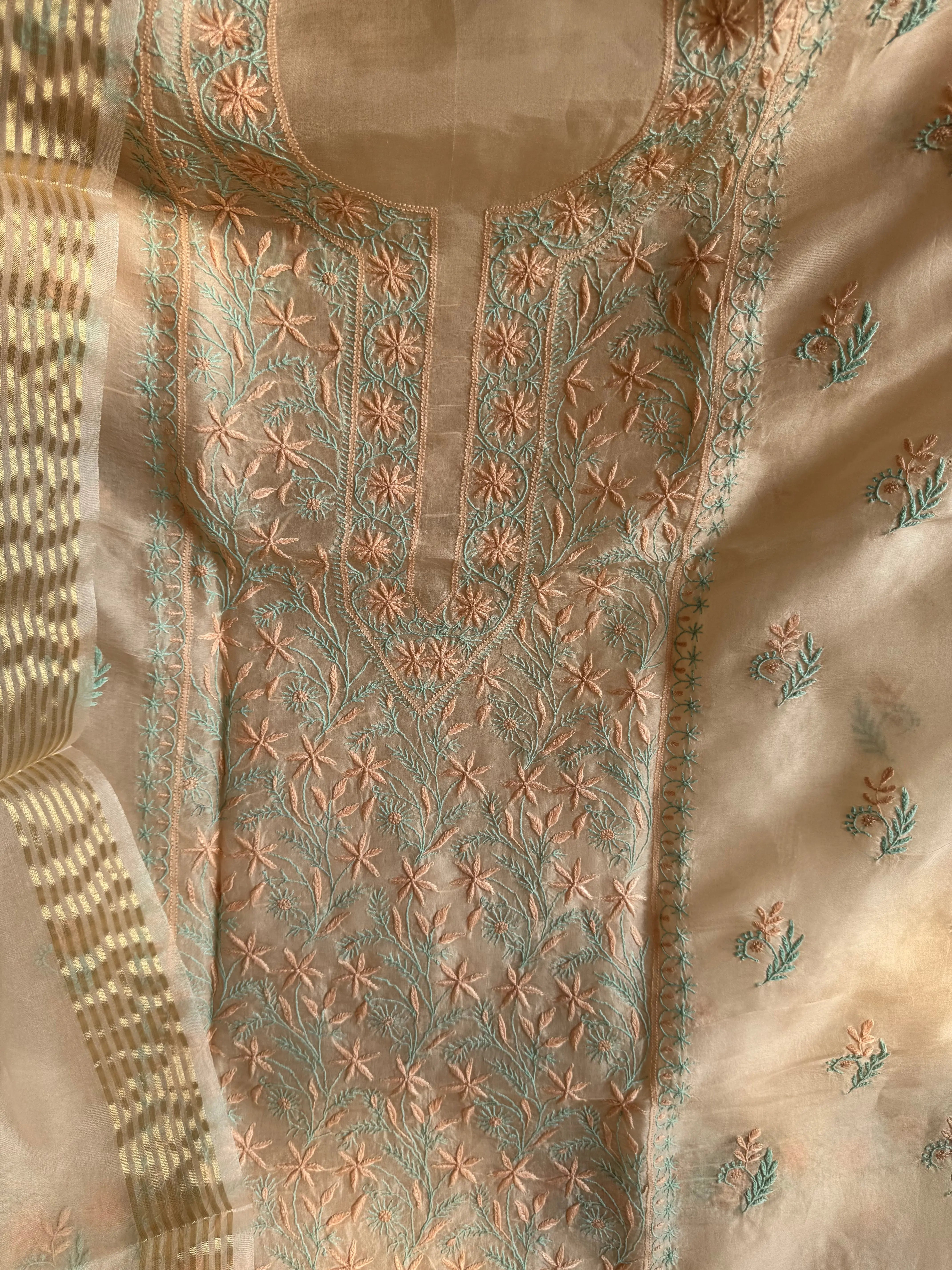 Organza Chikankari Length with Dupatta -Light Peach Pink ARIAA CHIKANKARI