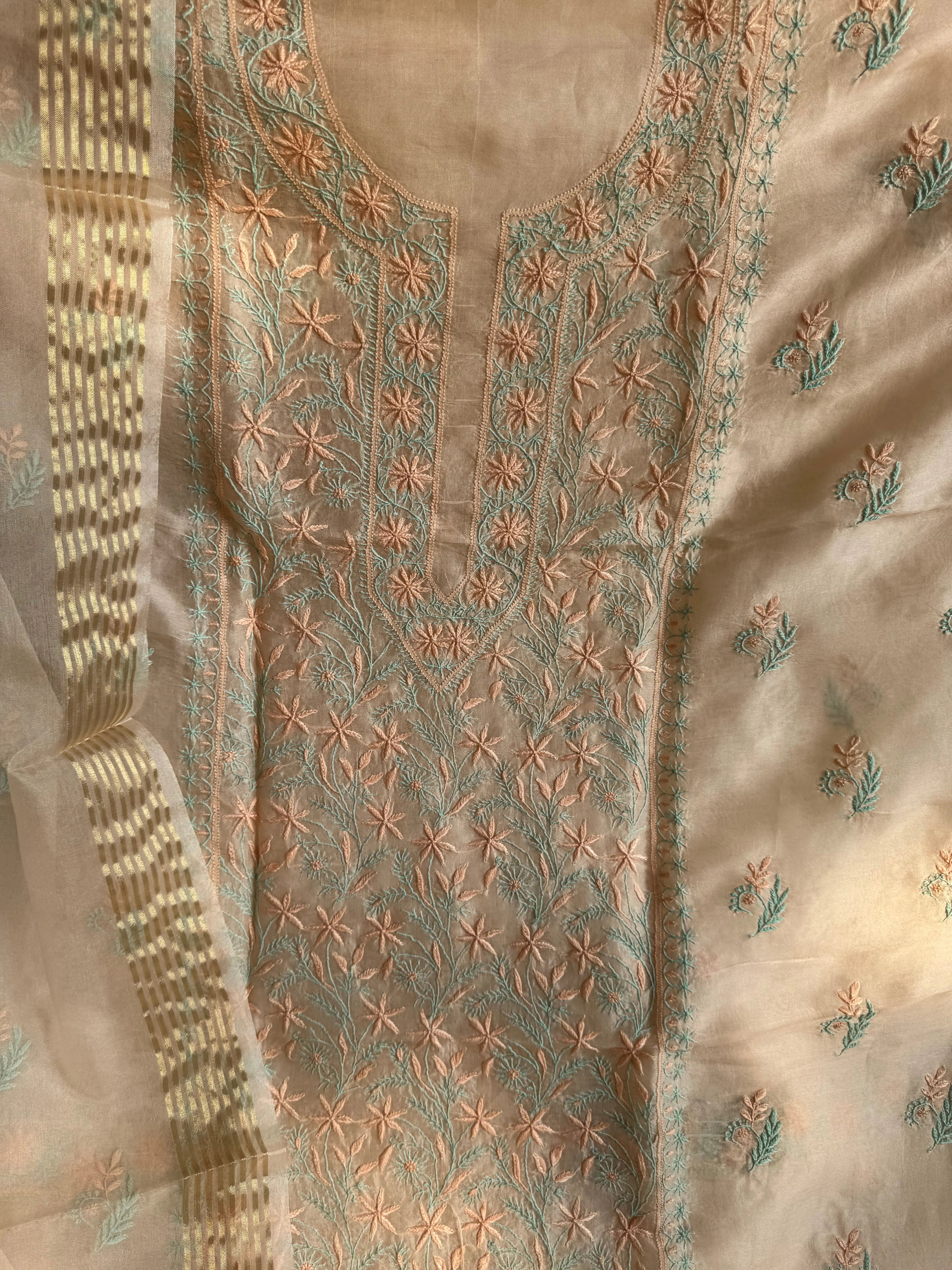 Organza Chikankari Length with Dupatta -Light Peach Pink ARIAA CHIKANKARI