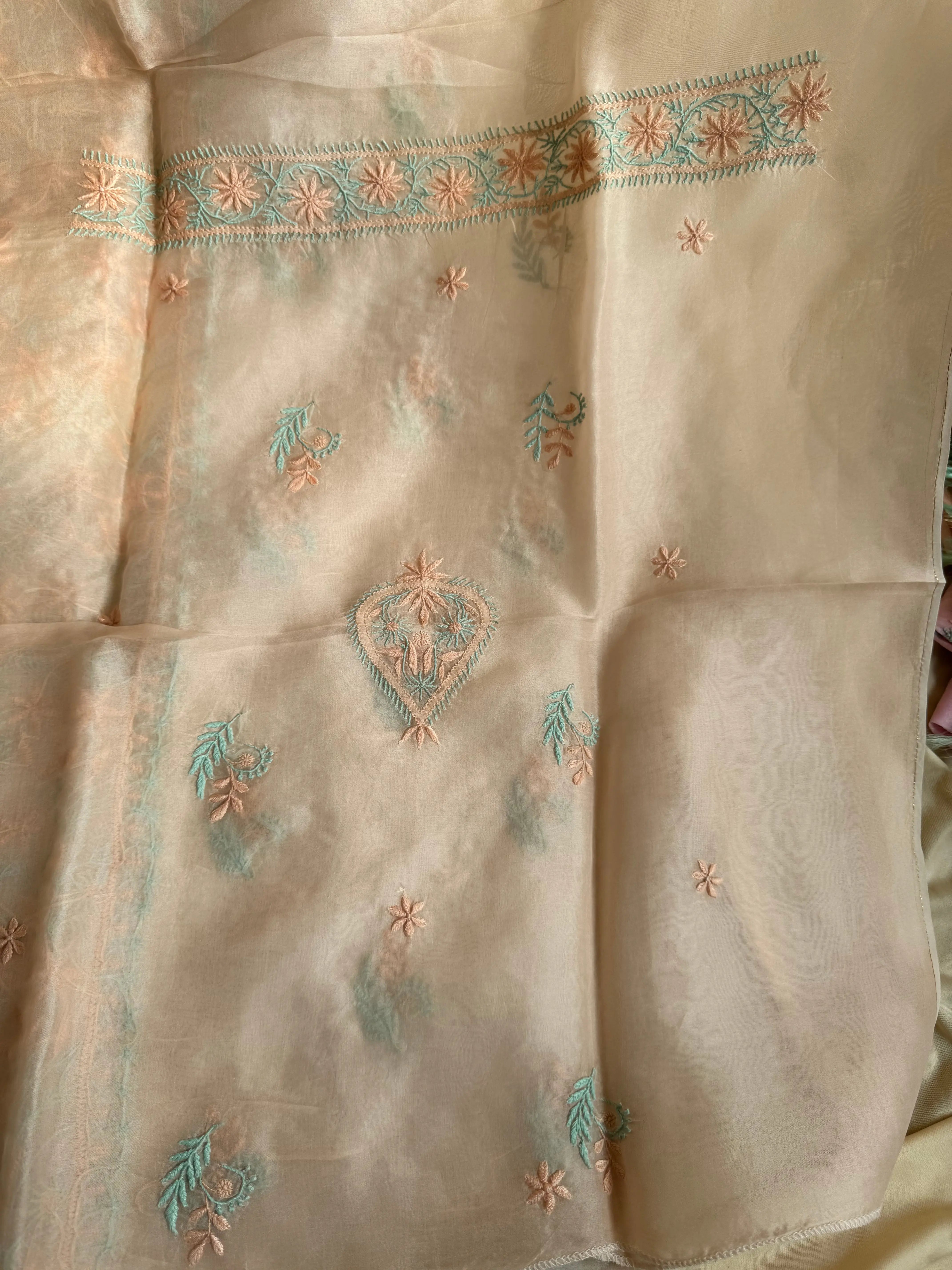 Organza Chikankari Length with Dupatta -Light Peach Pink ARIAA CHIKANKARI