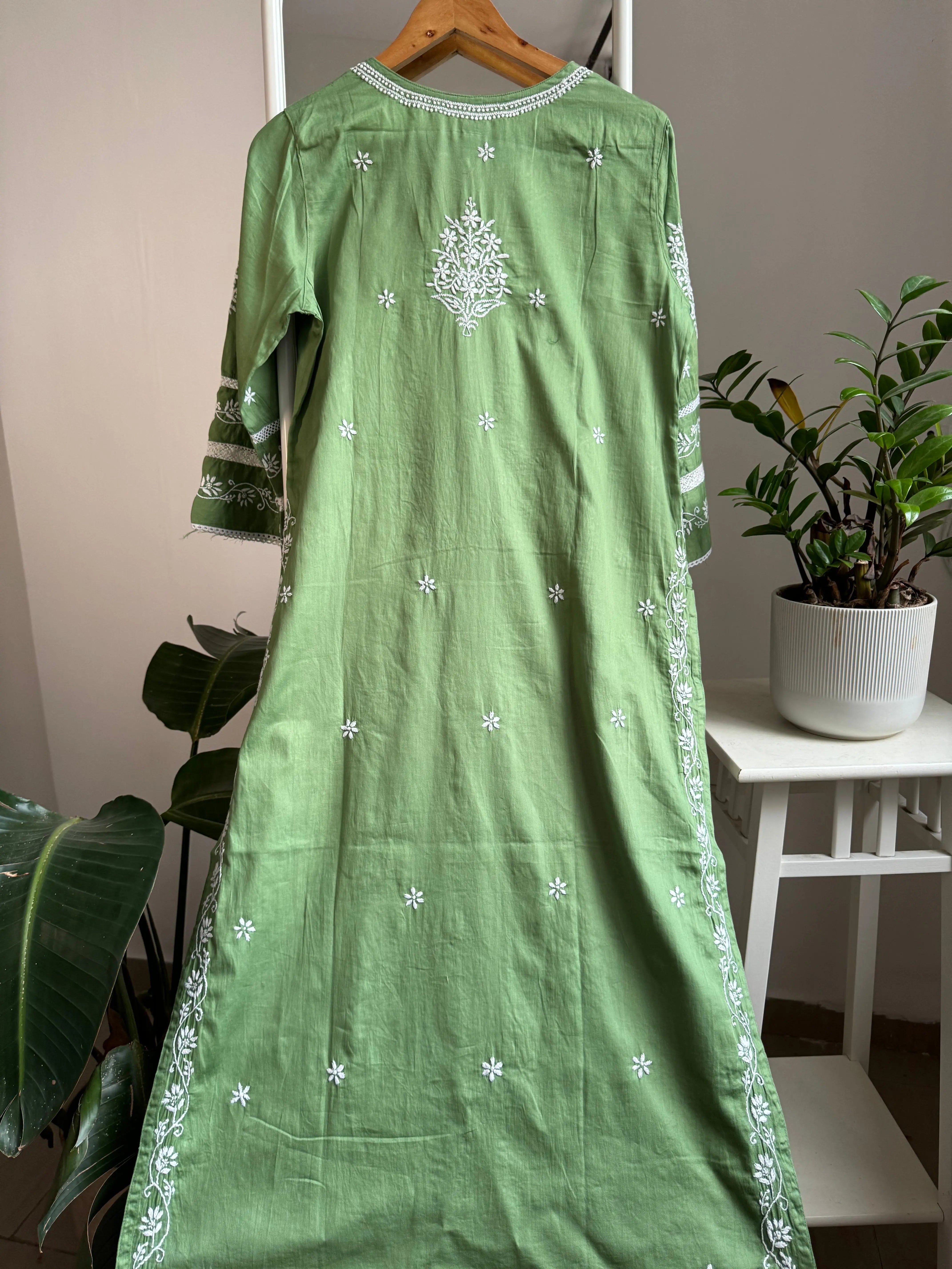 Cotton Chikankari Kurti - Green ARIAA CHIKANKARI
