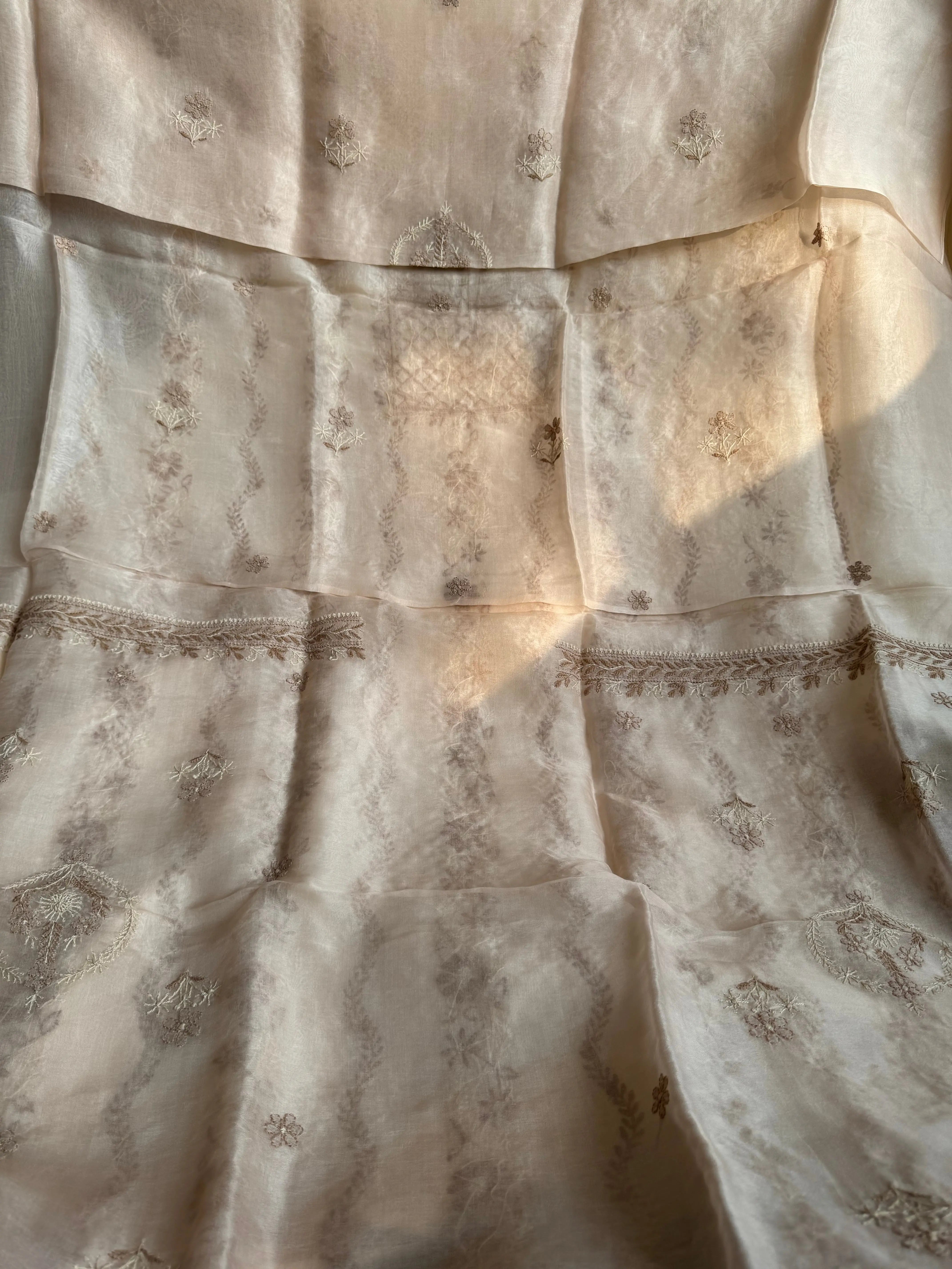 Organza Chikankari Length with Dupatta -Peach Beige ARIAA CHIKANKARI