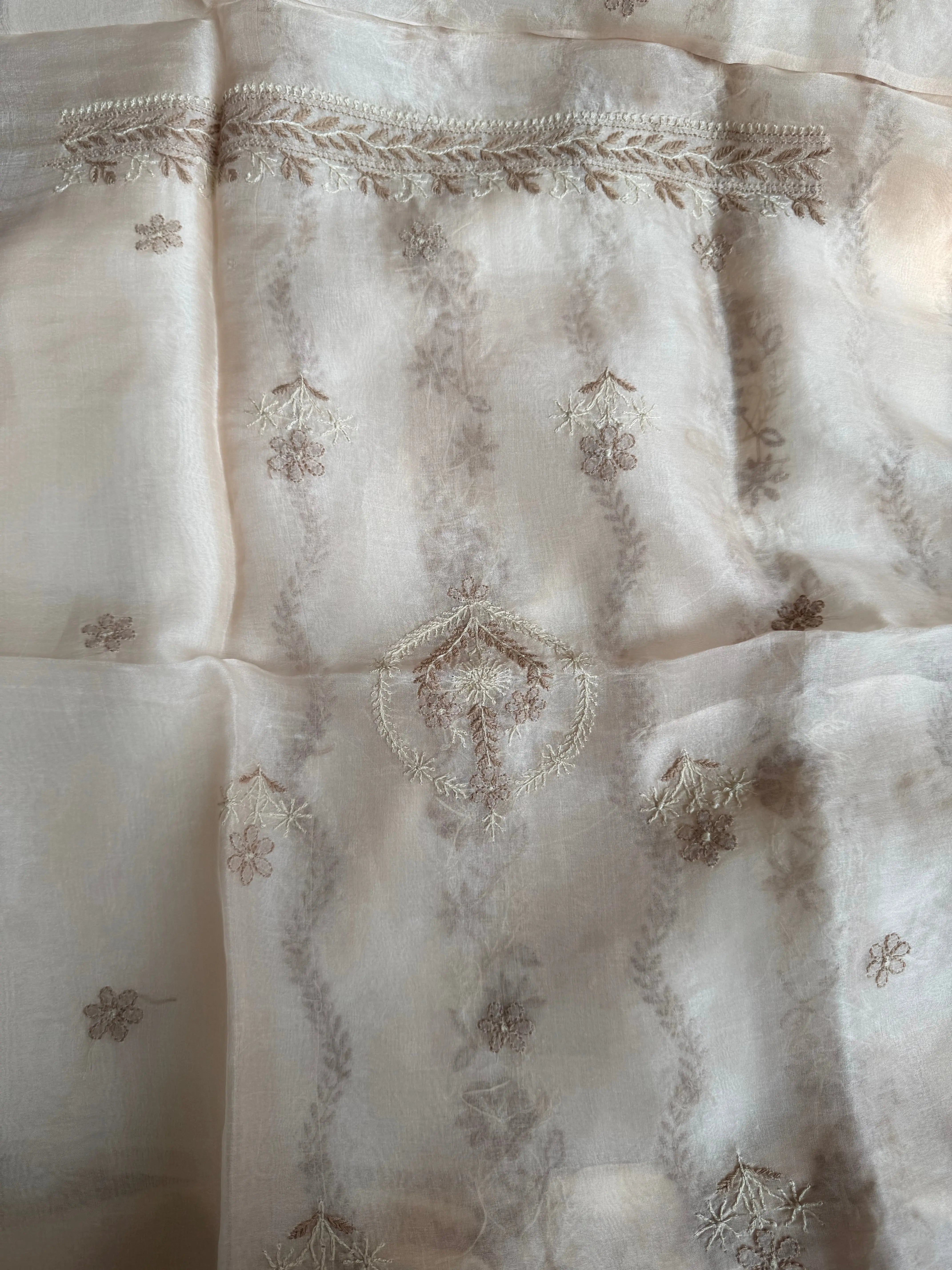 Organza Chikankari Length with Dupatta -Peach Beige ARIAA CHIKANKARI