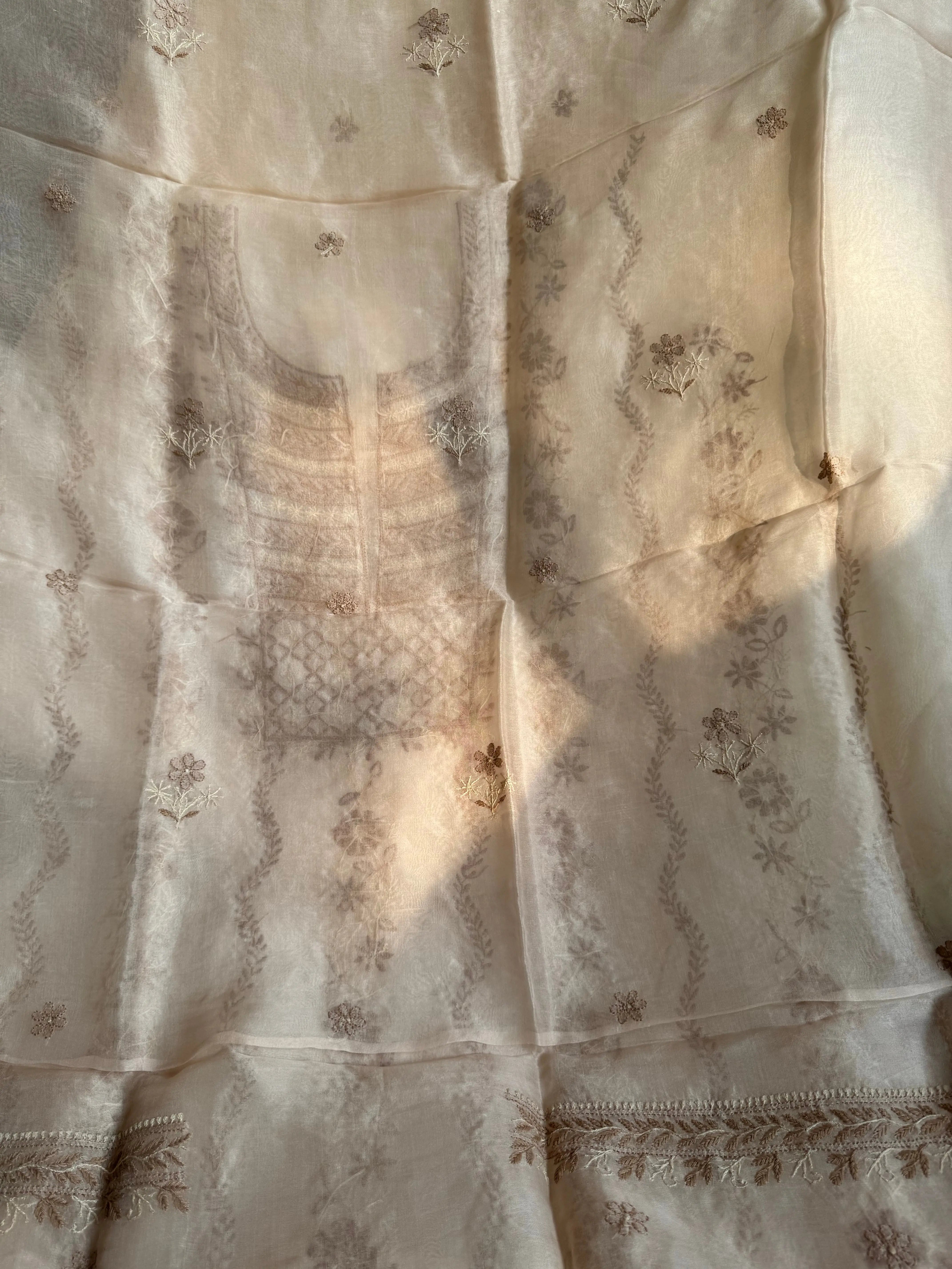 Organza Chikankari Length with Dupatta -Peach Beige ARIAA CHIKANKARI