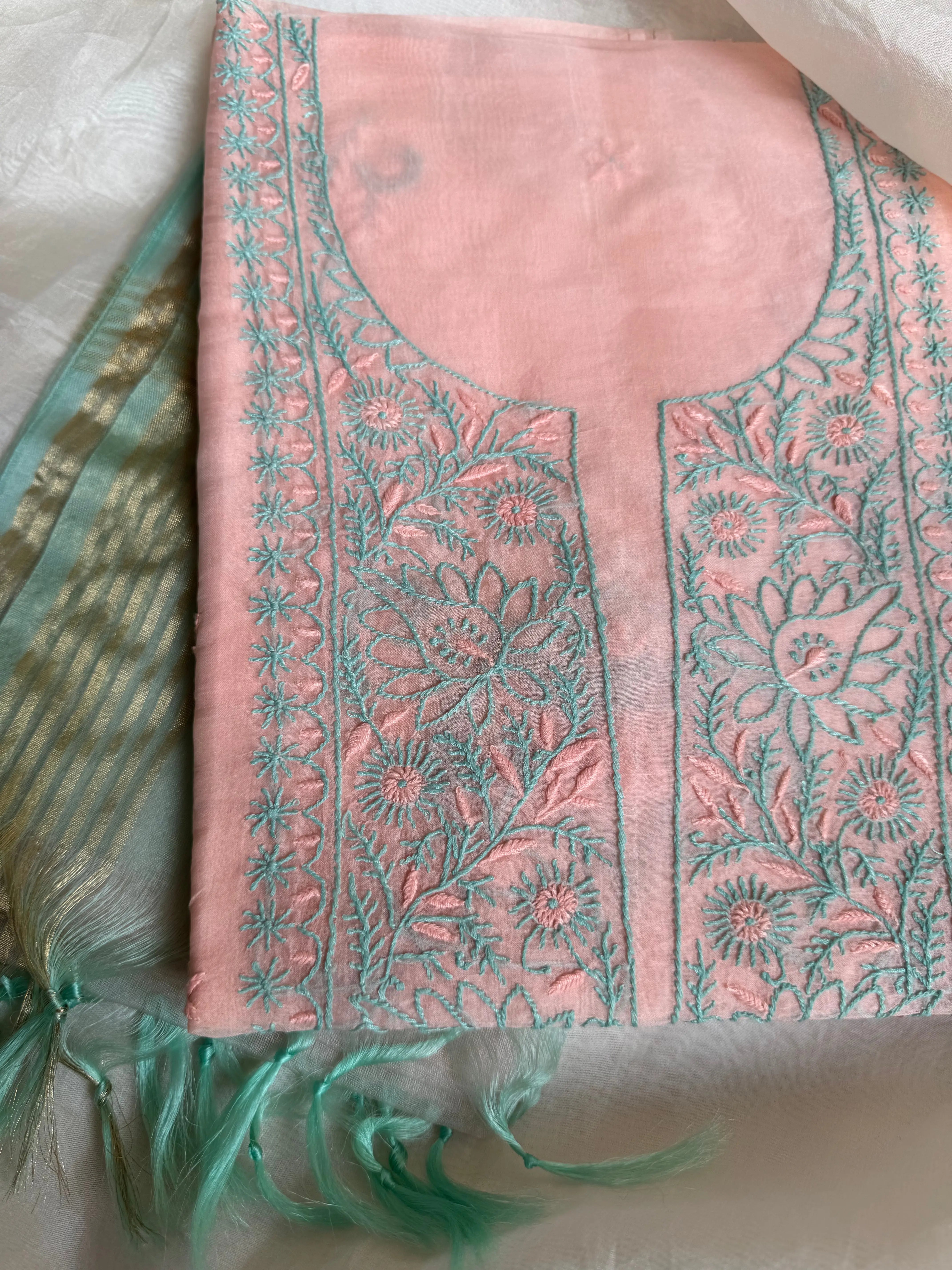 Organza Chikankari Length with Dupatta -Peach ARIAA CHIKANKARI