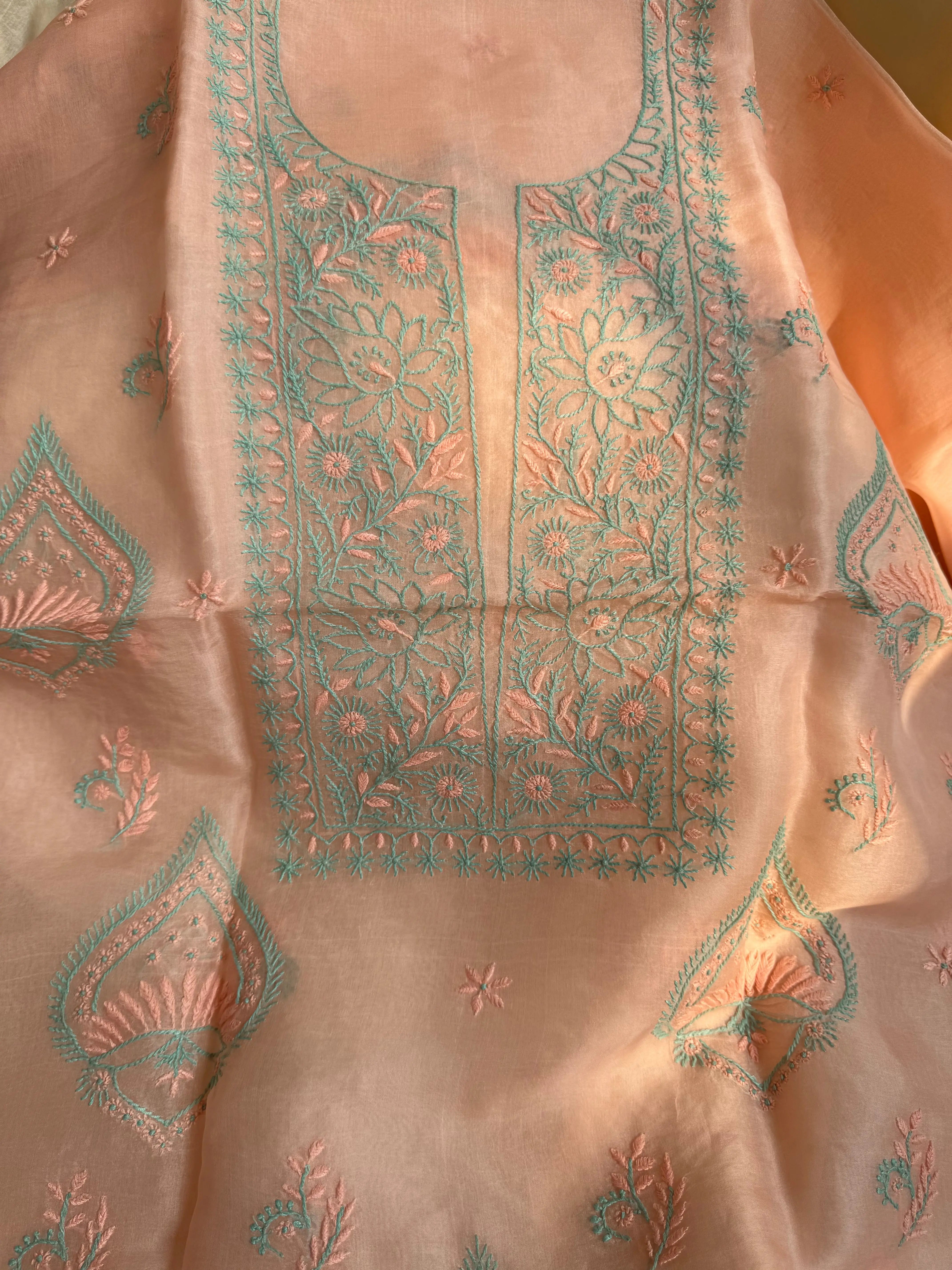Organza Chikankari Length with Dupatta -Peach ARIAA CHIKANKARI