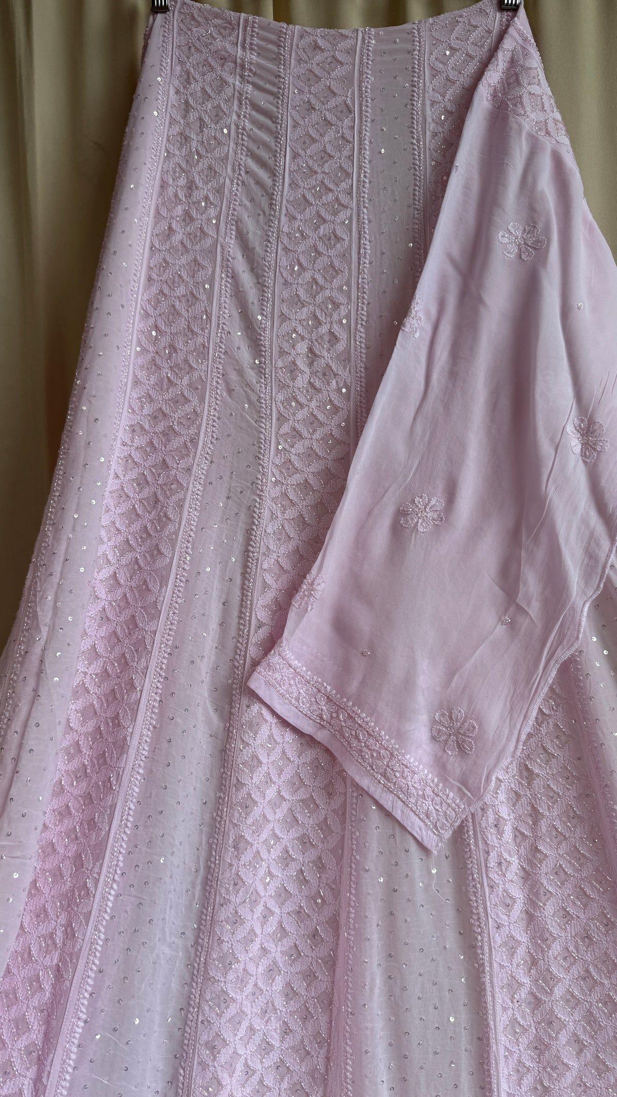Viscose Anarkali - Semi Stitched - Pearl Work - Baby Pink