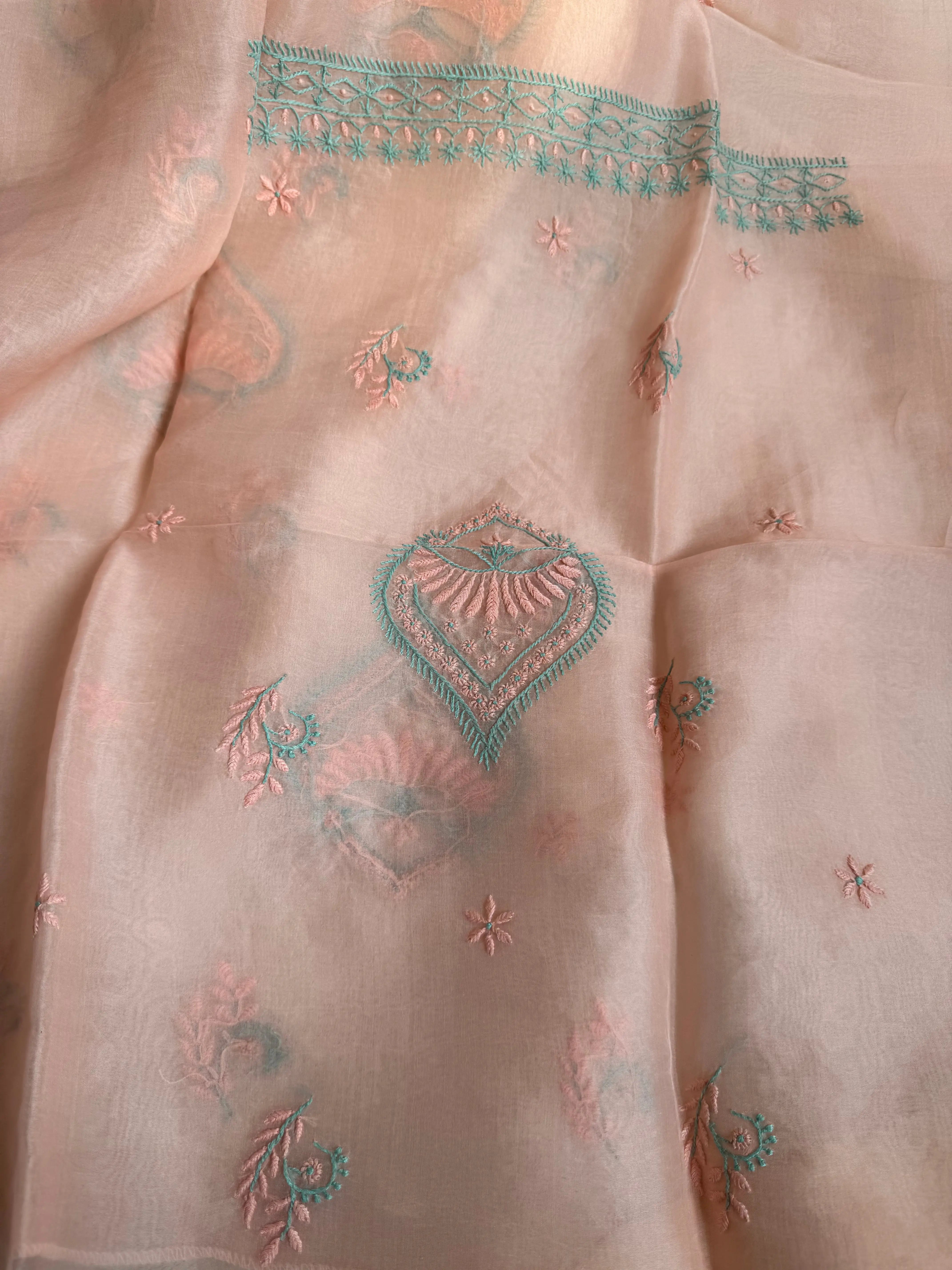 Organza Chikankari Length with Dupatta -Peach ARIAA CHIKANKARI