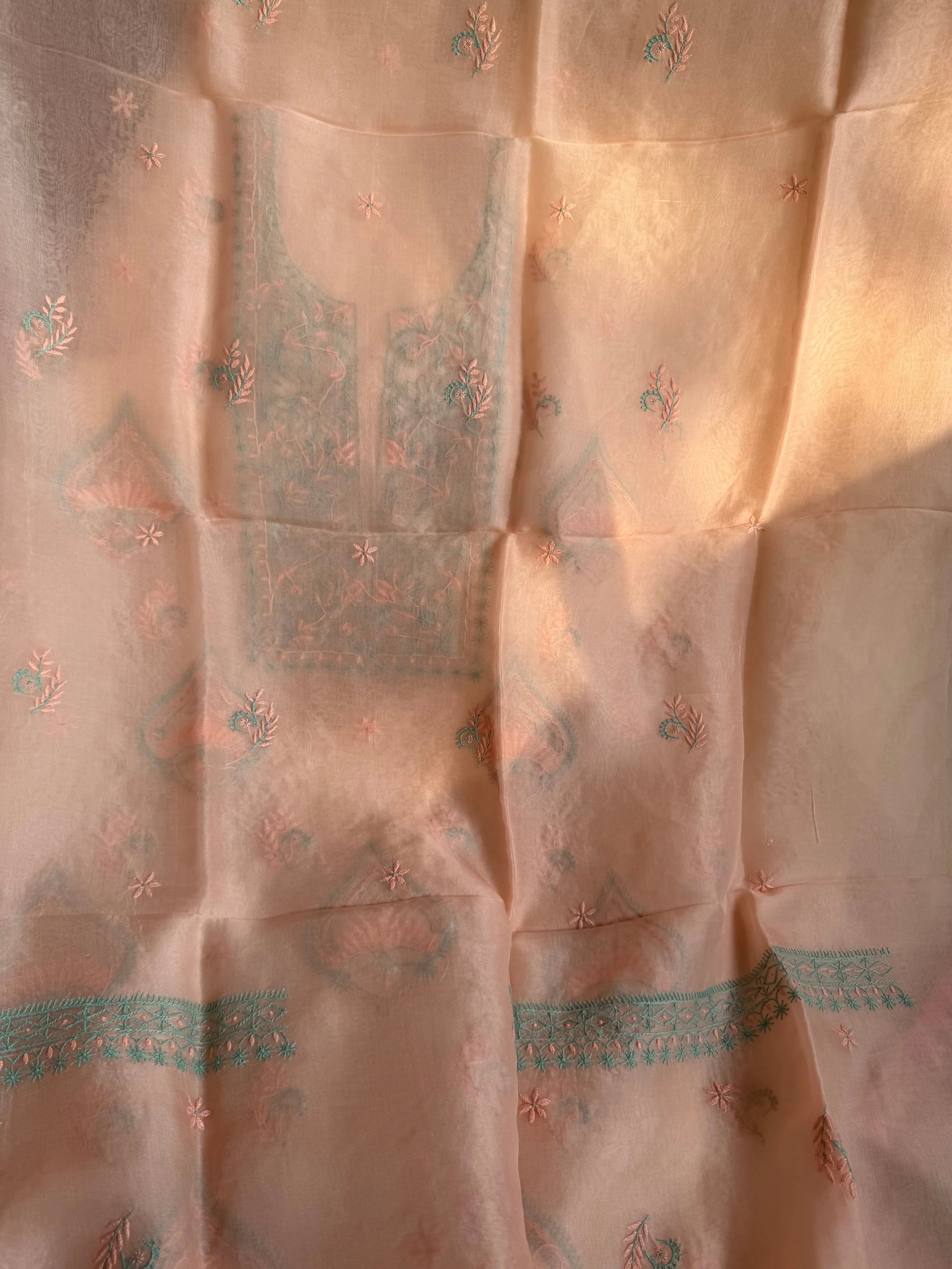 Organza Chikankari Length with Dupatta -Peach ARIAA CHIKANKARI