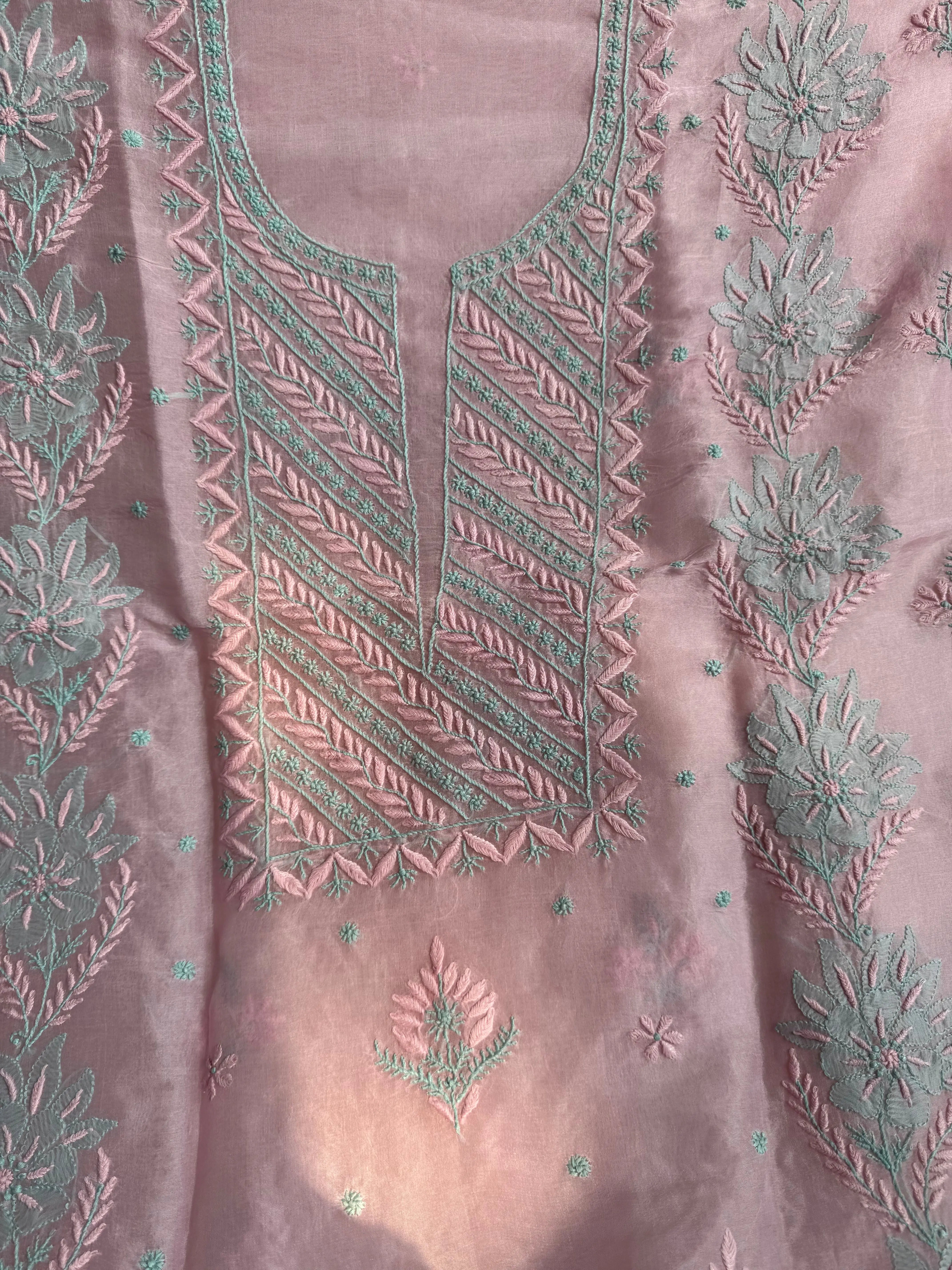 Organza Chikankari Length with Dupatta - Pink ARIAA CHIKANKARI
