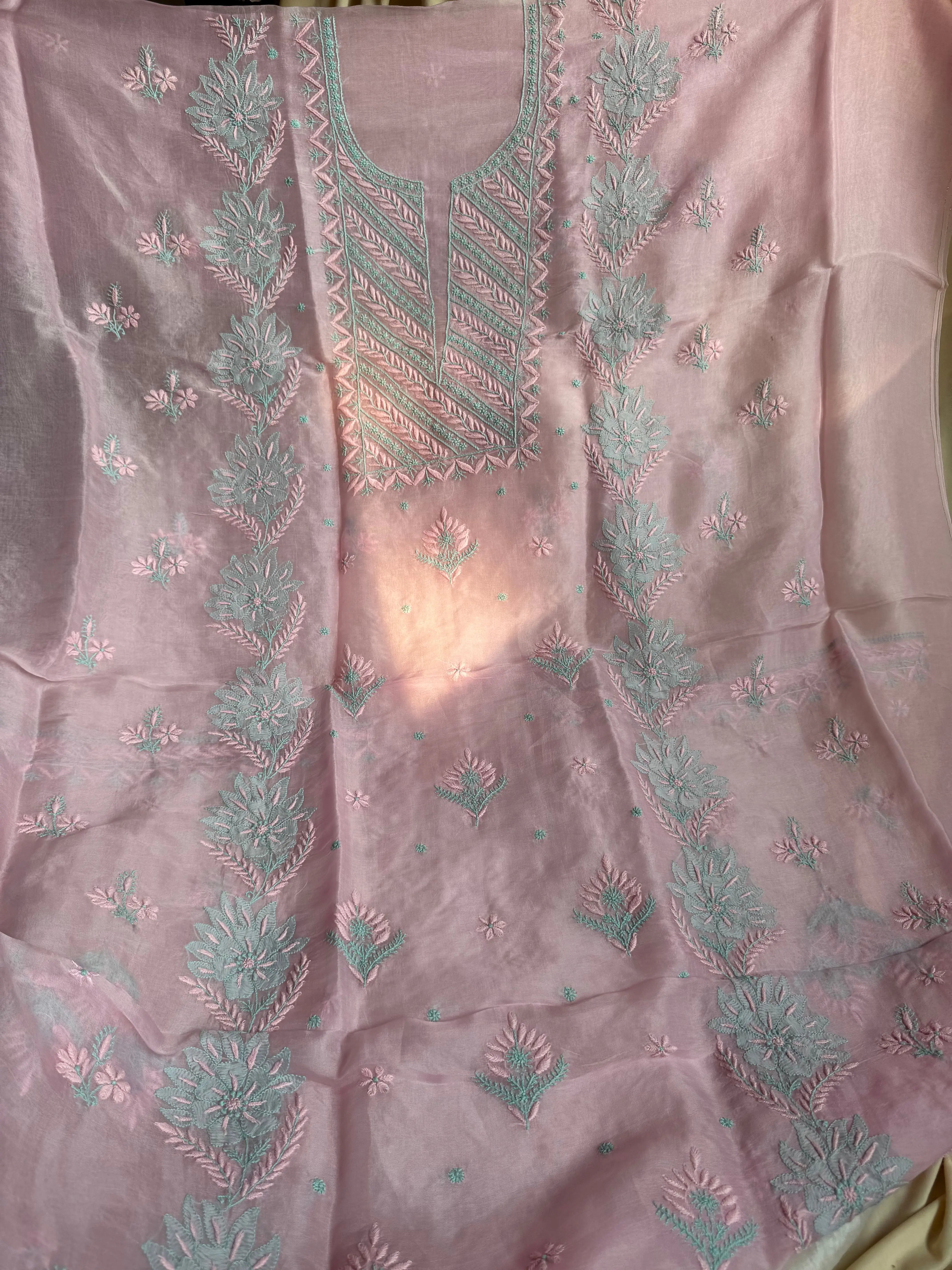 Organza Chikankari Length with Dupatta - Pink ARIAA CHIKANKARI