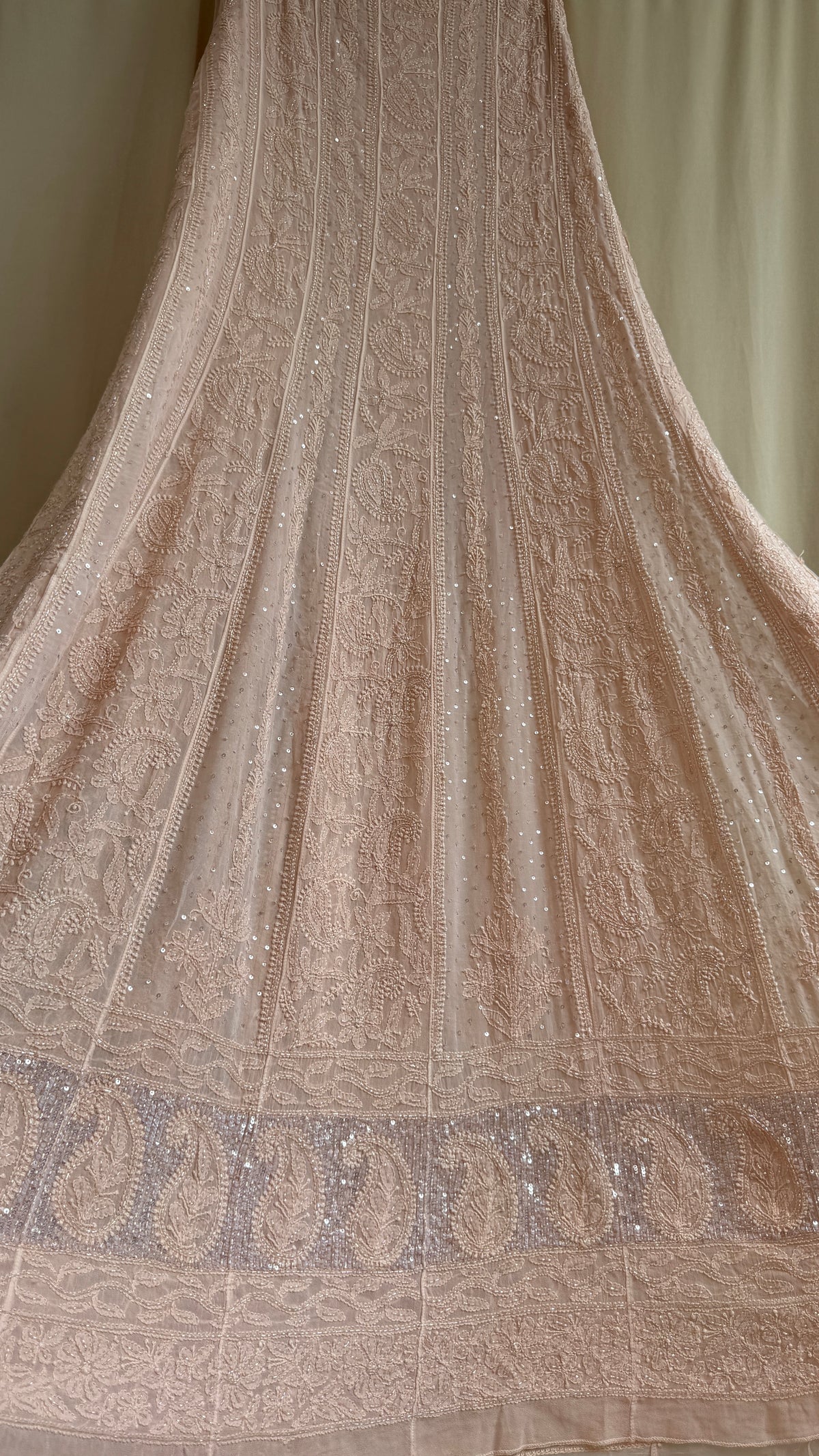 Viscose Anarkali - Semi Stitched - Pearl Work - Peach