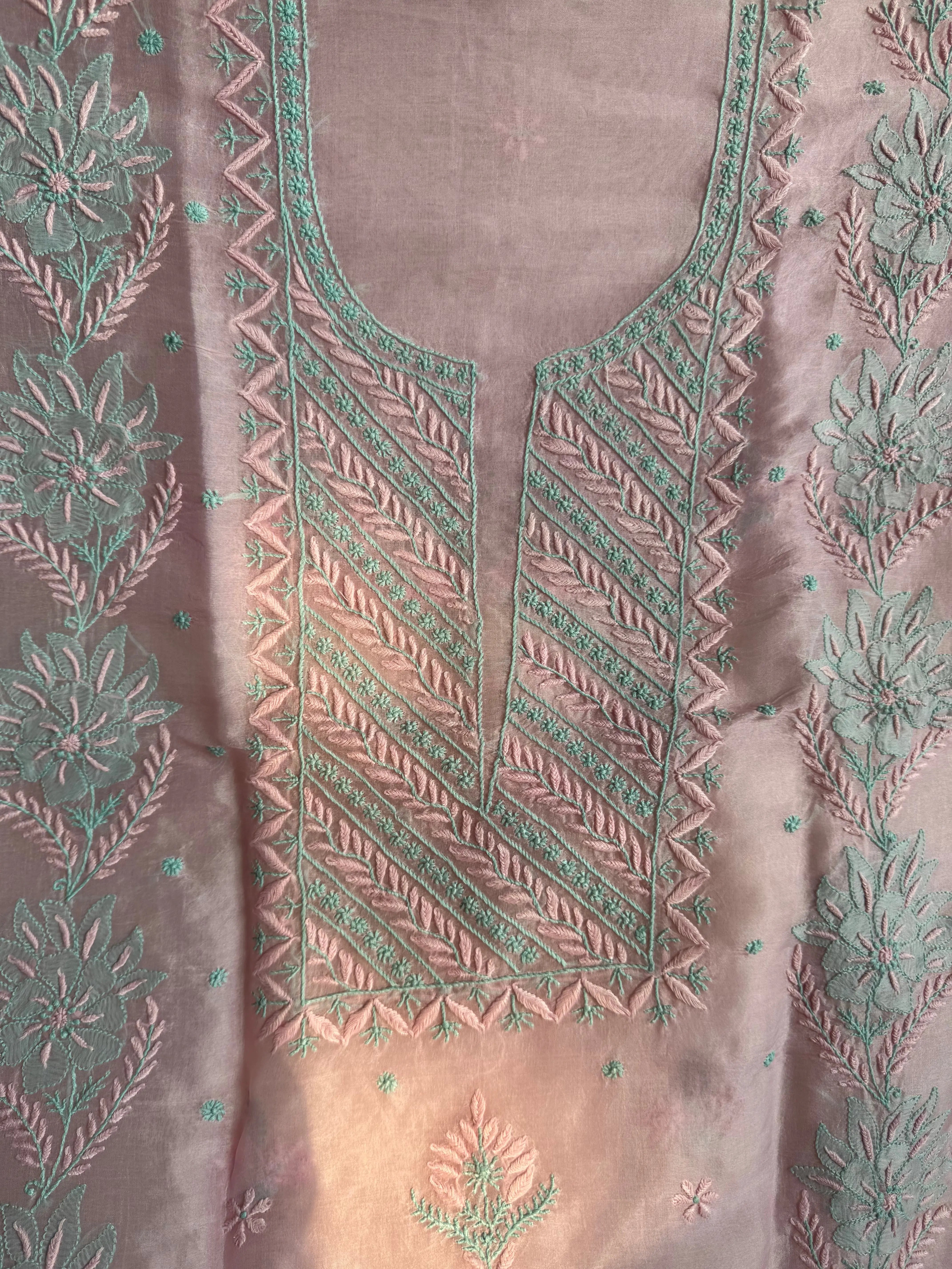 Organza Chikankari Length with Dupatta - Pink ARIAA CHIKANKARI