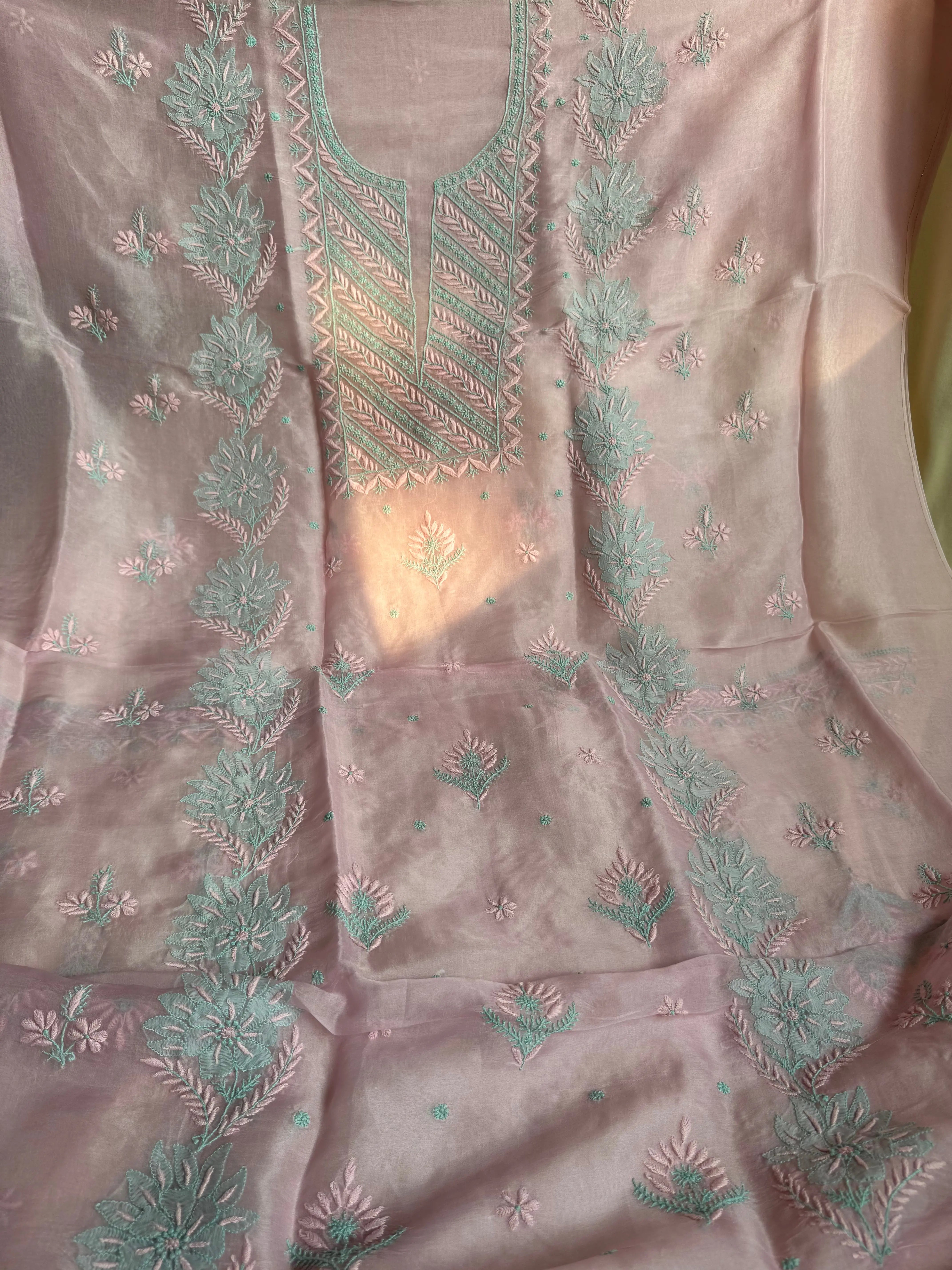 Organza Chikankari Length with Dupatta - Pink ARIAA CHIKANKARI