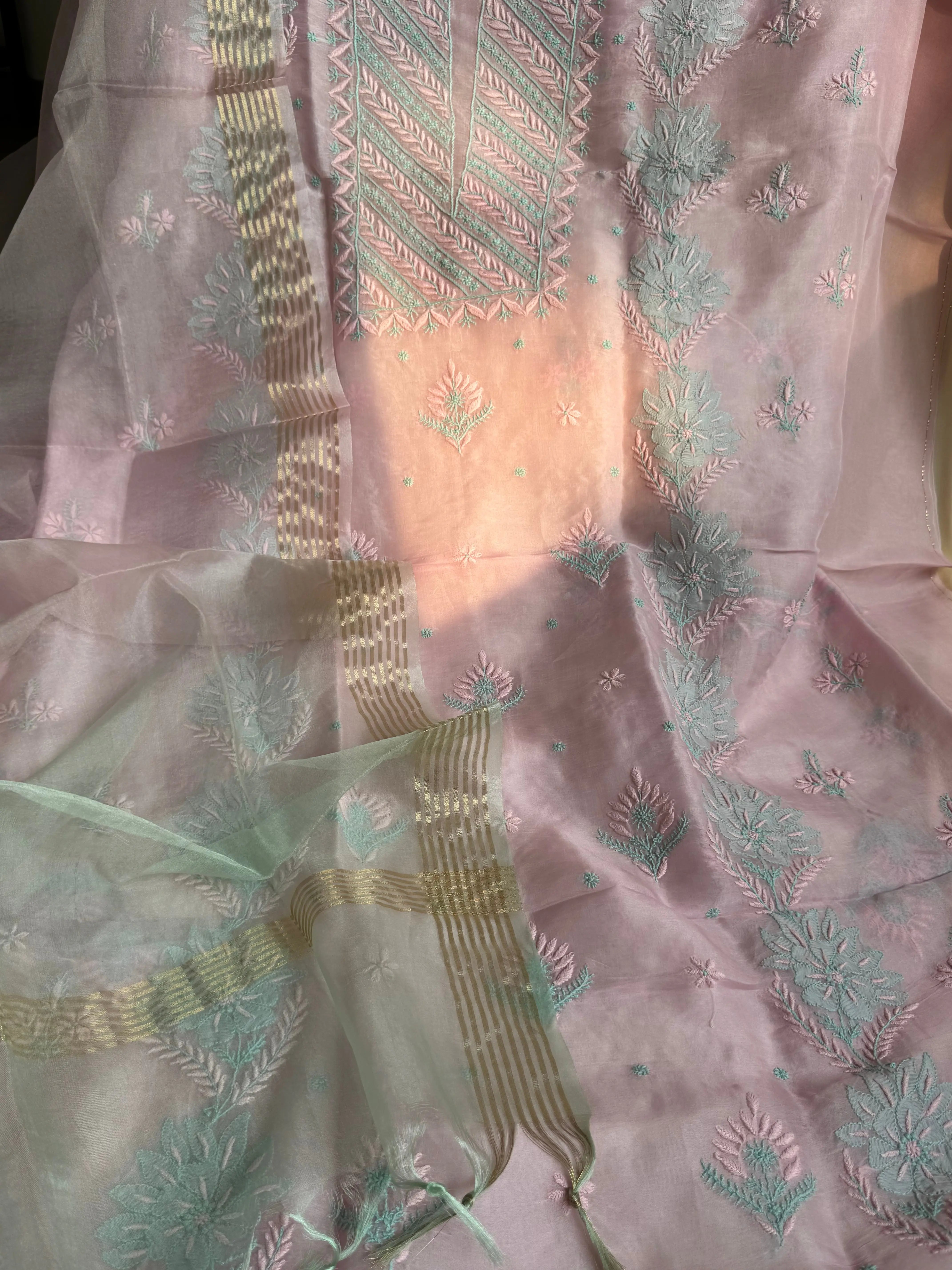 Organza Chikankari Length with Dupatta - Pink ARIAA CHIKANKARI