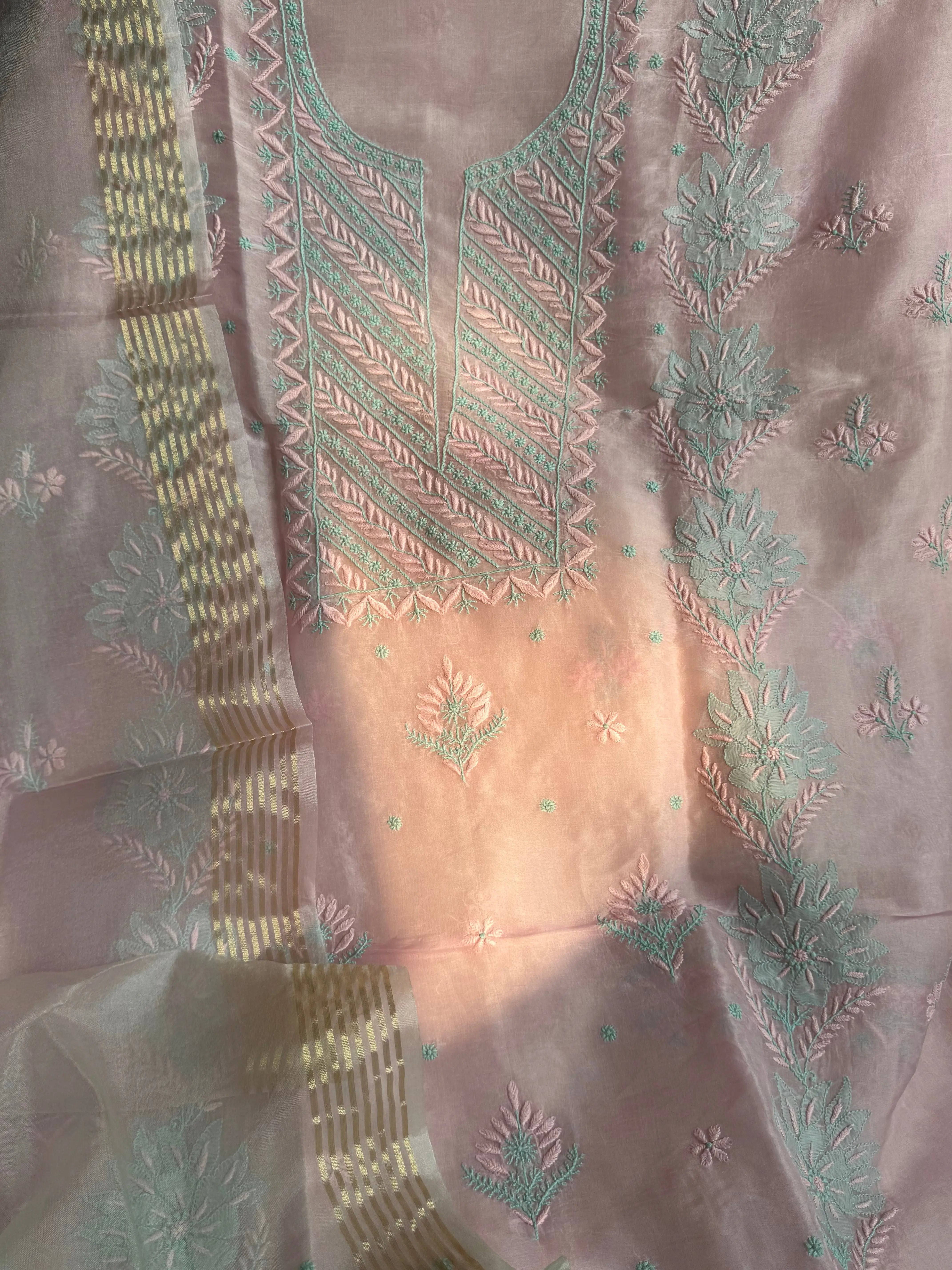 Organza Chikankari Length with Dupatta - Pink ARIAA CHIKANKARI