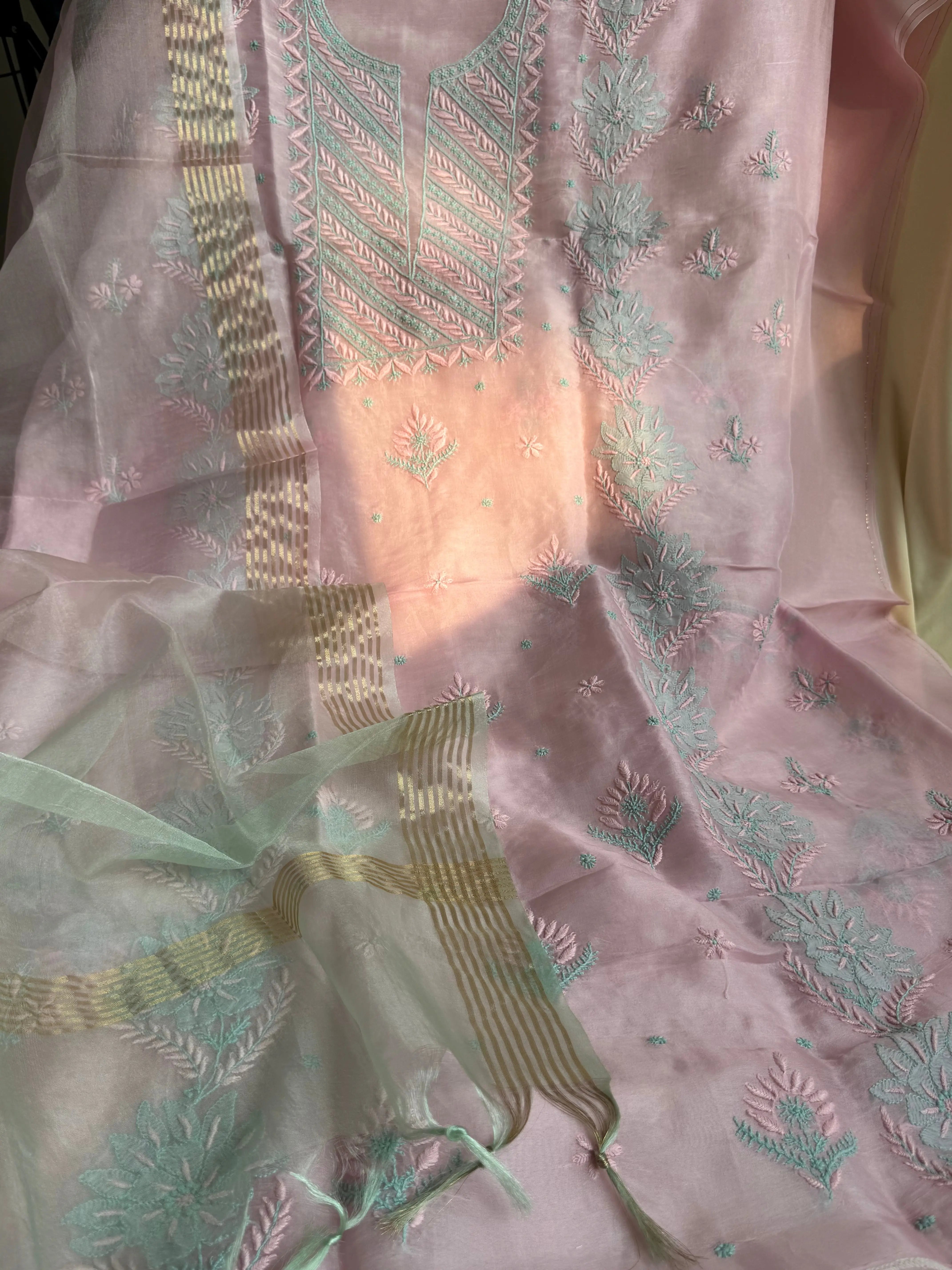 Organza Chikankari Length with Dupatta - Pink ARIAA CHIKANKARI