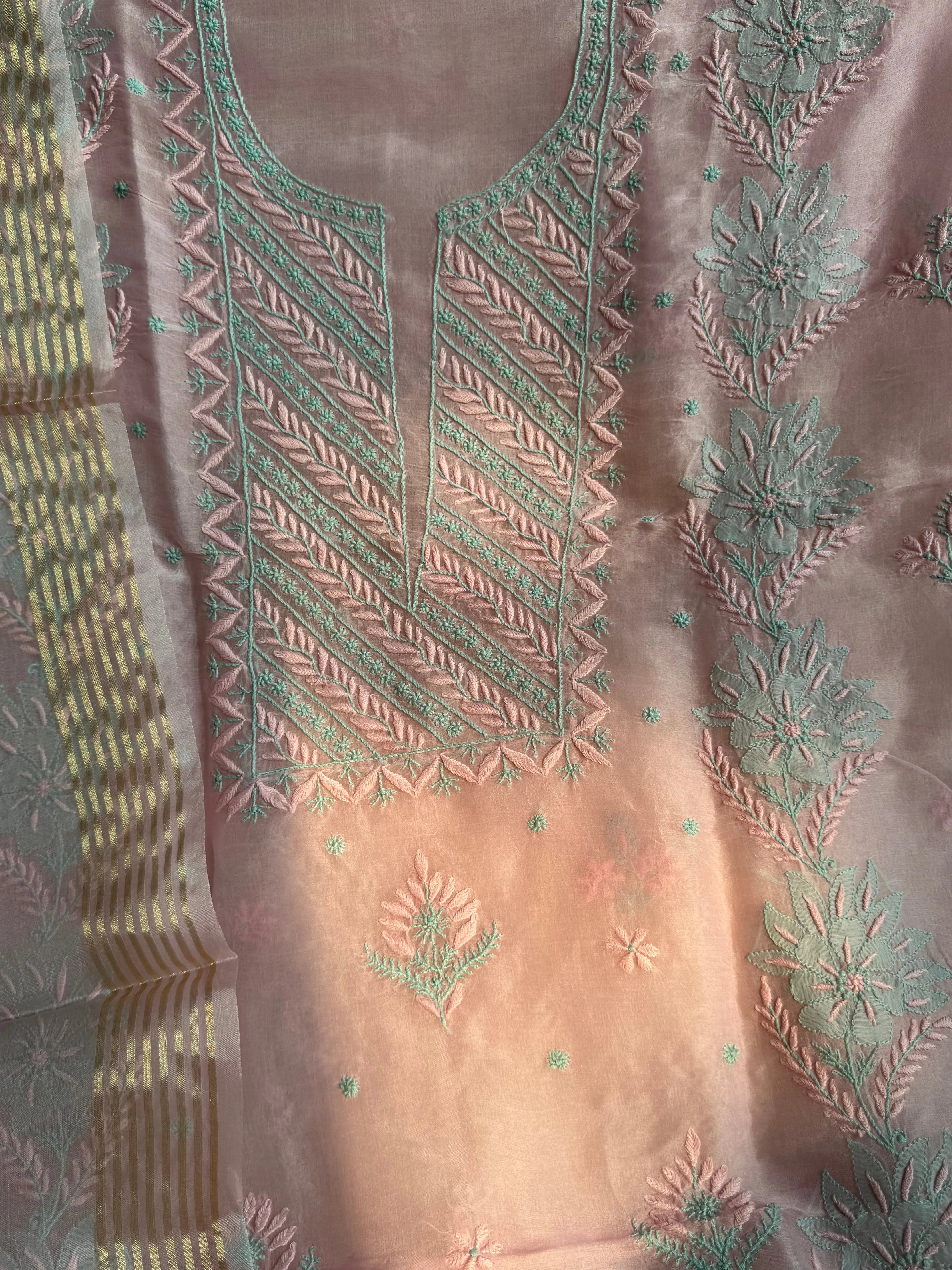 Organza Chikankari Length with Dupatta - Pink ARIAA CHIKANKARI