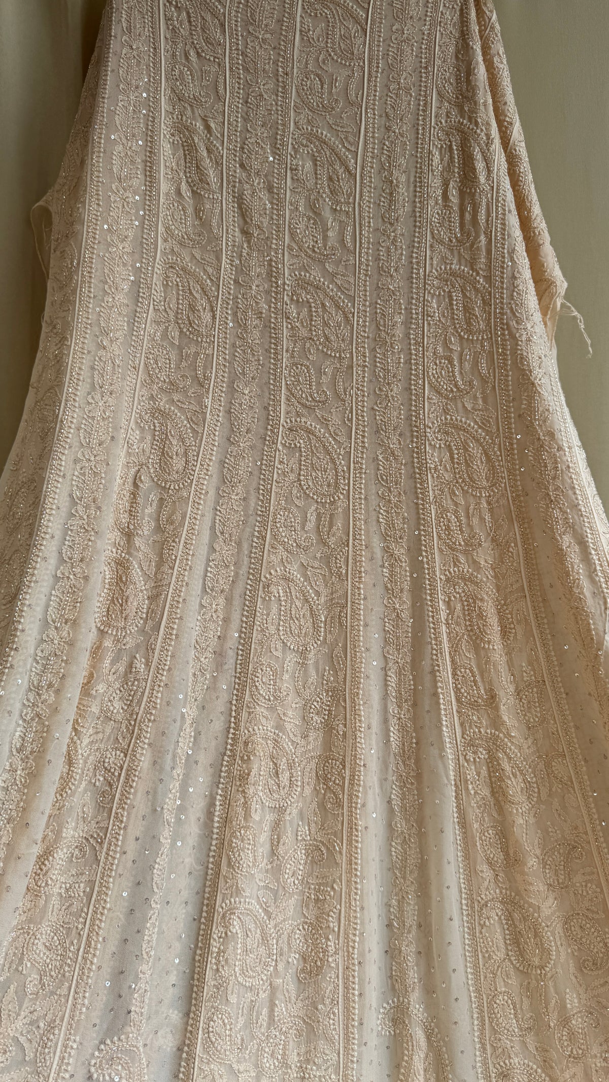 Viscose Anarkali - Semi Stitched - Pearl Work - Nude Peach