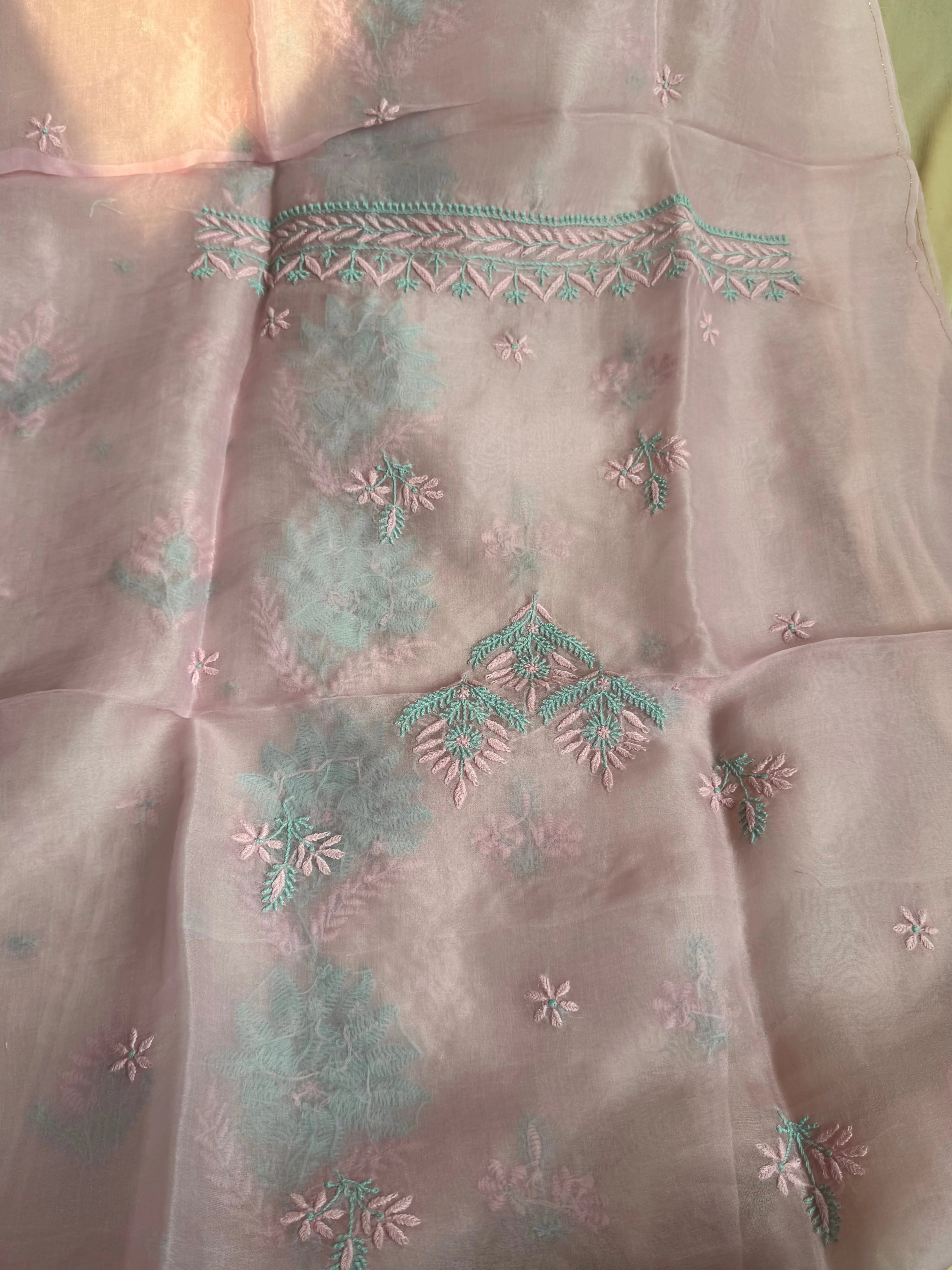 Organza Chikankari Length with Dupatta - Pink ARIAA CHIKANKARI