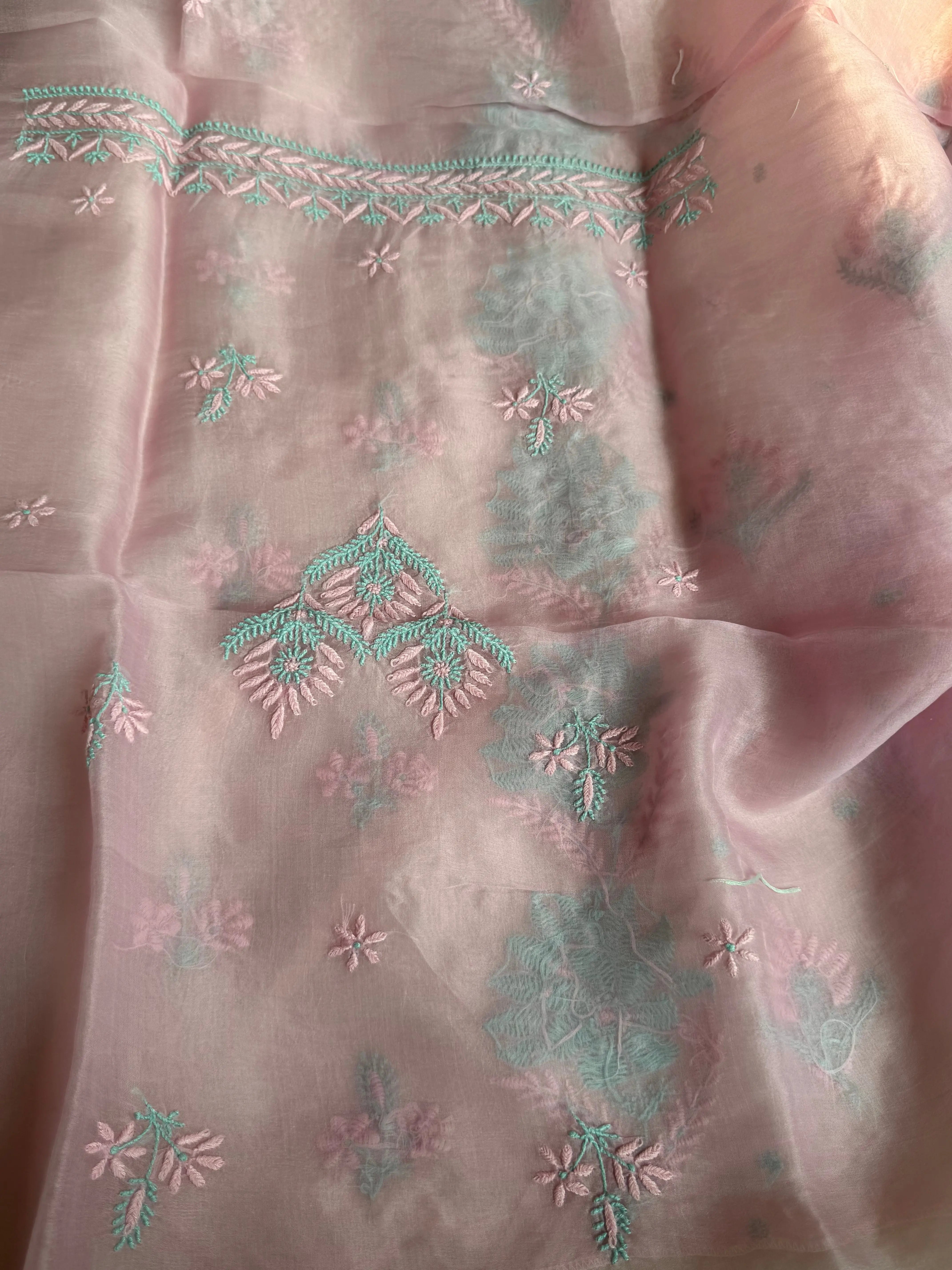 Organza Chikankari Length with Dupatta - Pink ARIAA CHIKANKARI