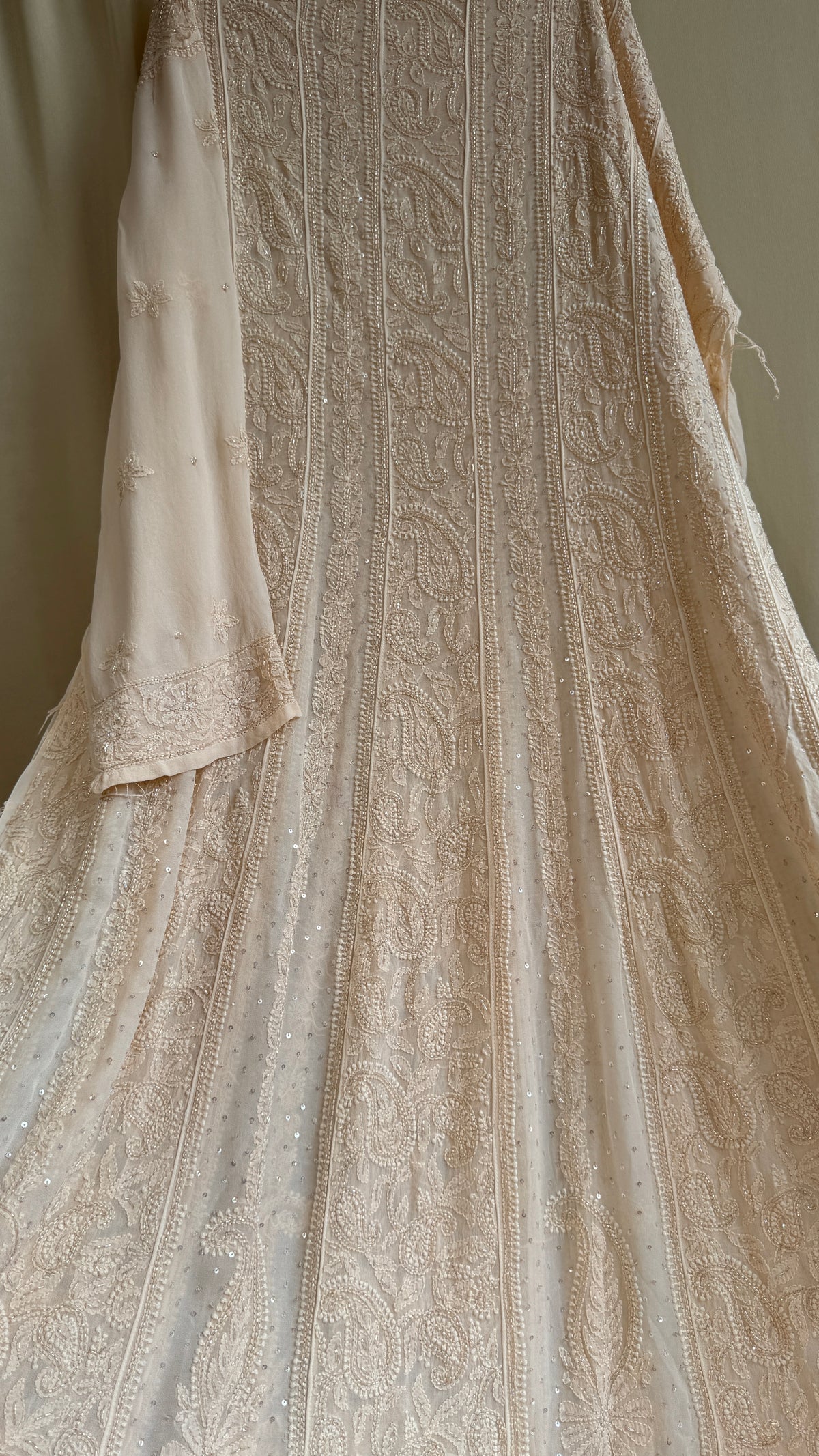 Viscose Anarkali - Semi Stitched - Pearl Work - Nude Peach