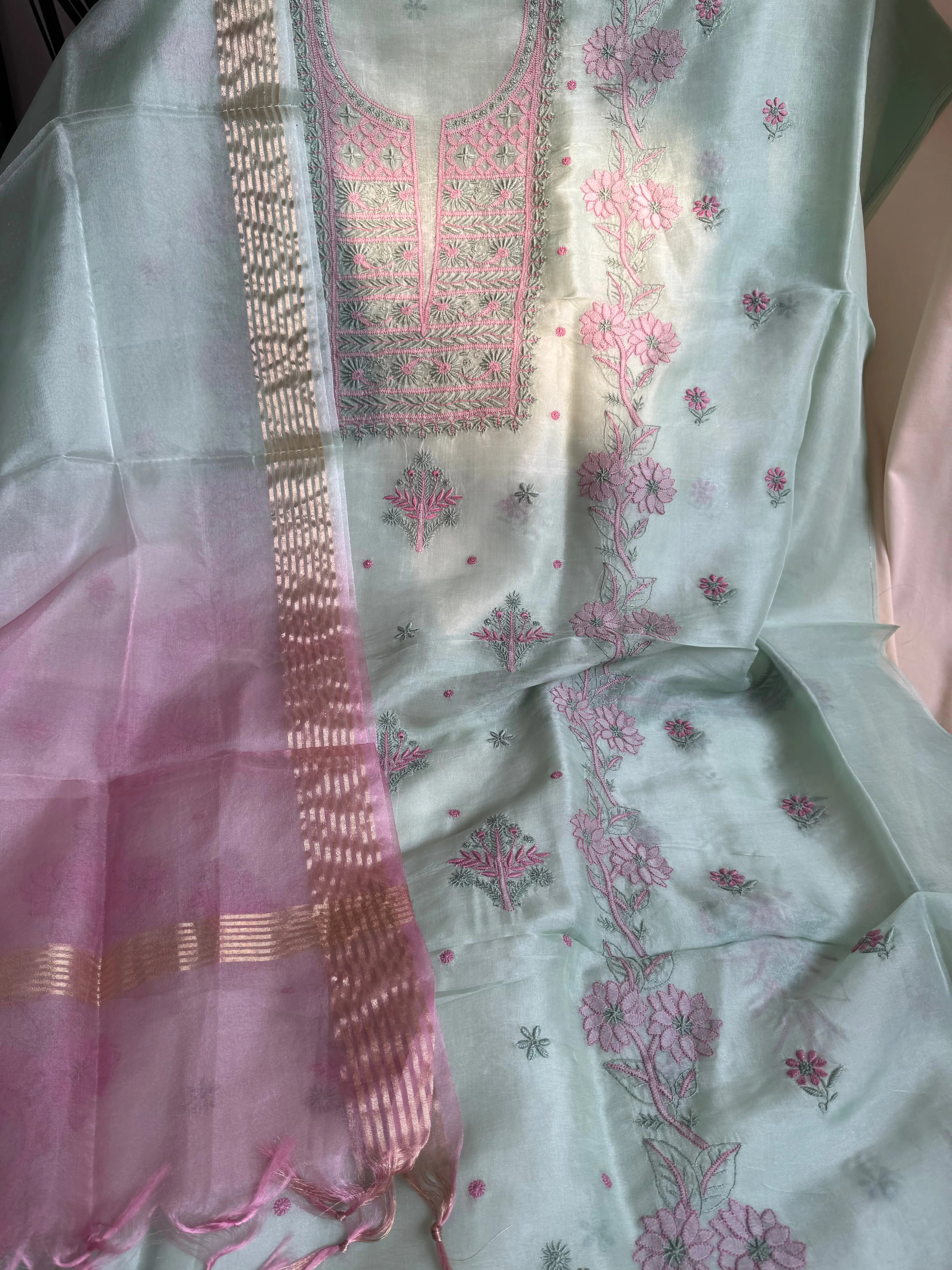 Organza Length with Dupatta - Green ARIAA CHIKANKARI
