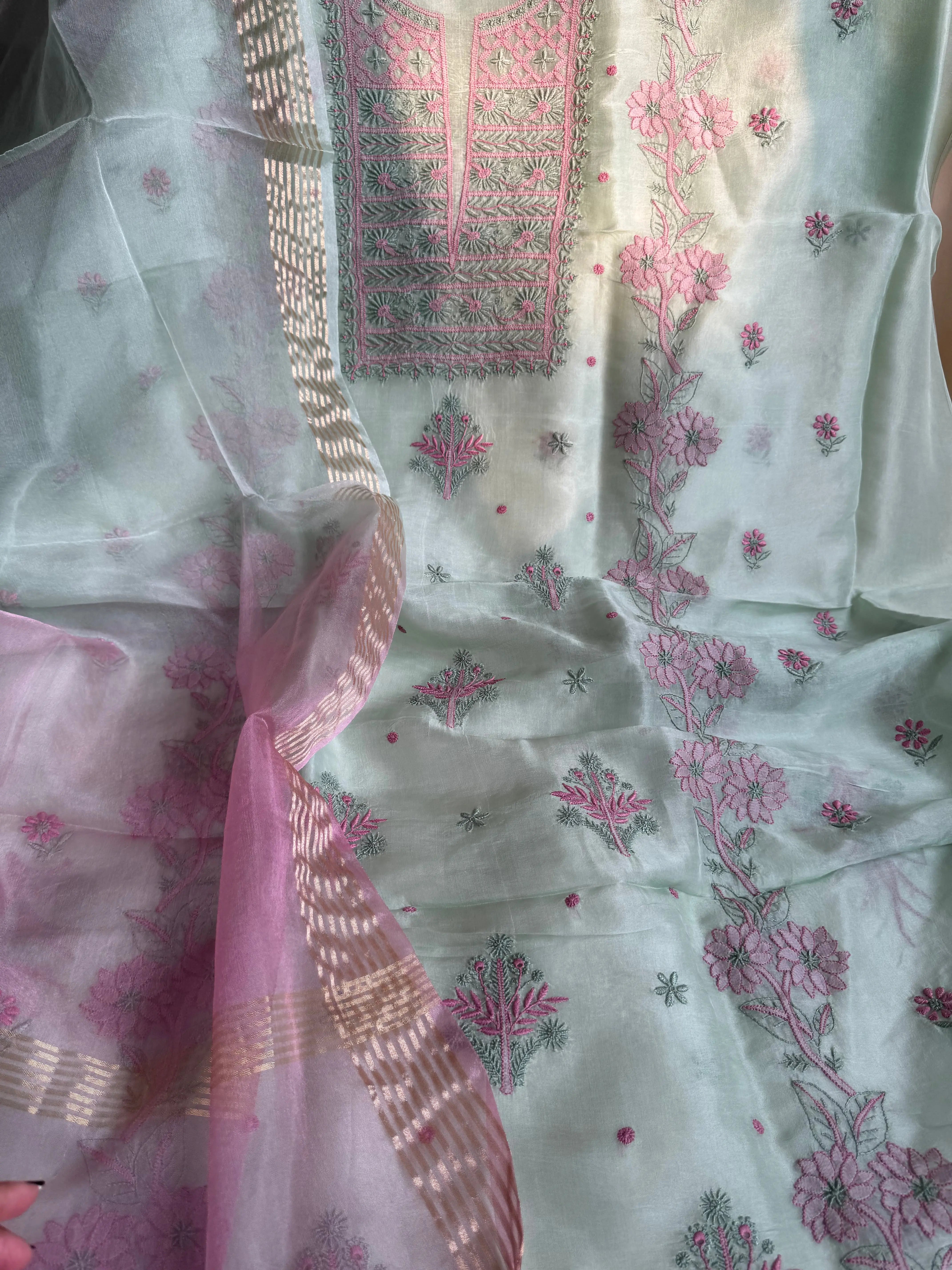 Organza Length with Dupatta - Green ARIAA CHIKANKARI