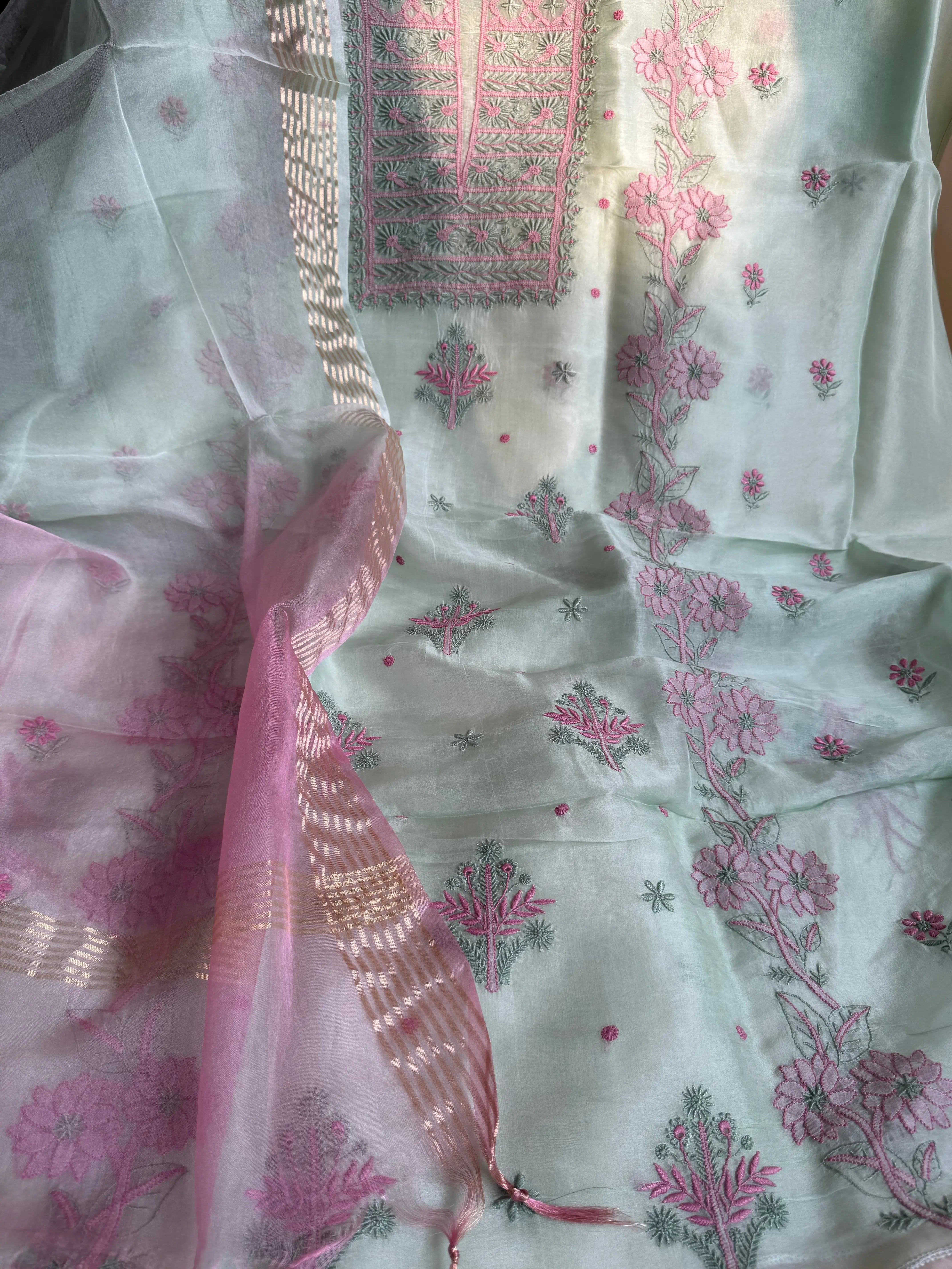 Organza Length with Dupatta - Green ARIAA CHIKANKARI