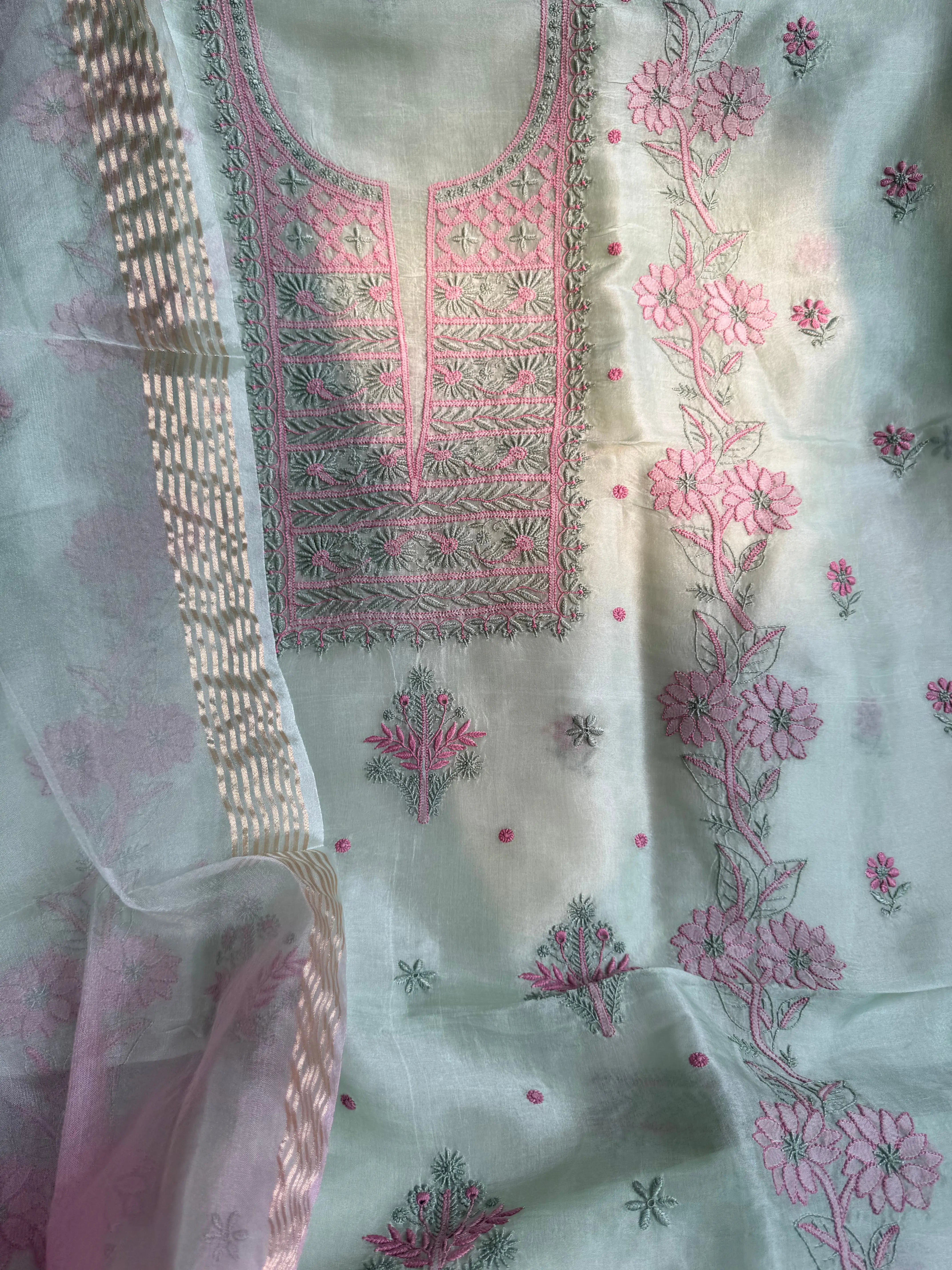 Organza Length with Dupatta - Green ARIAA CHIKANKARI