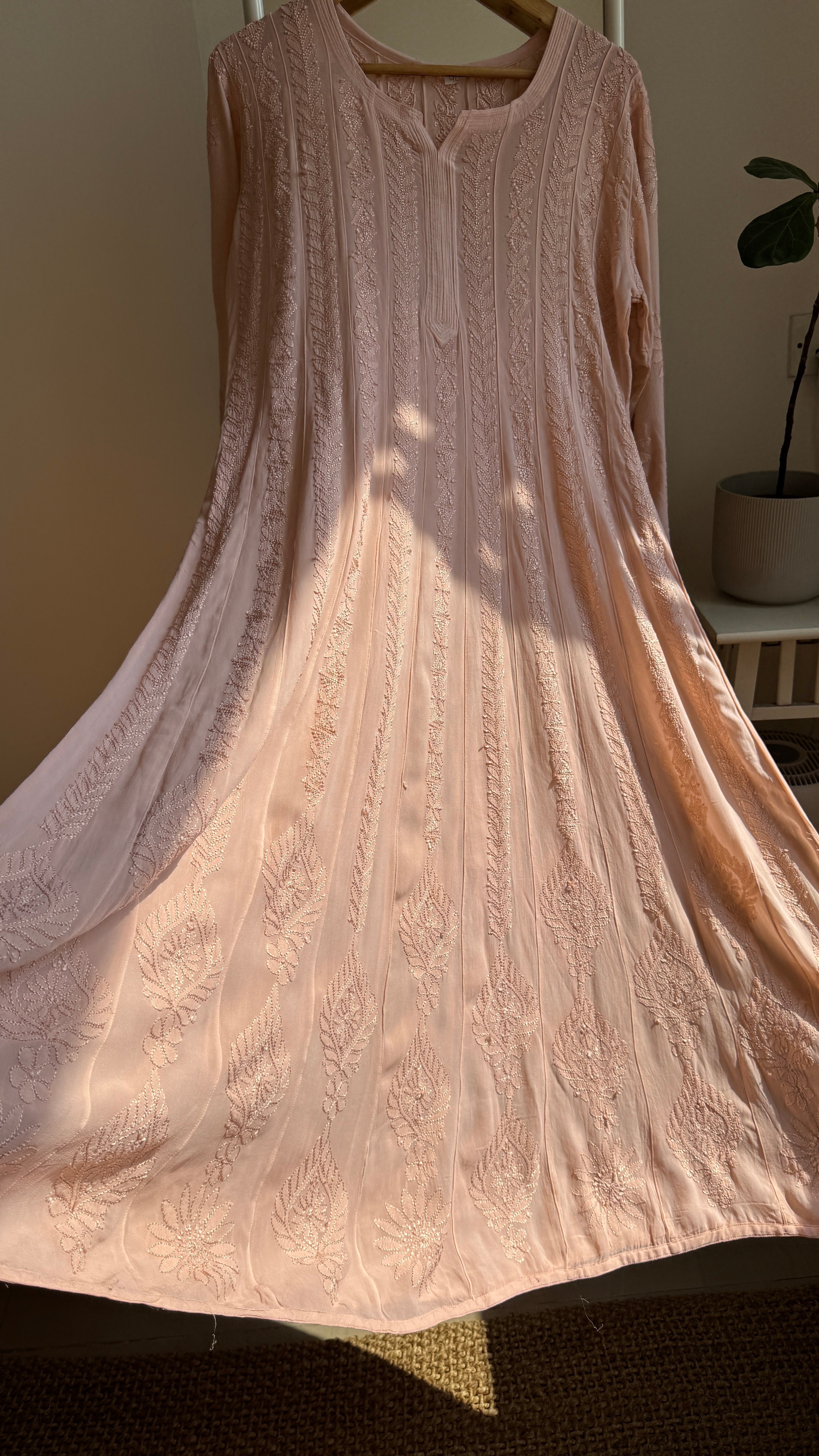 Viscose Chikankari Anarkali - Nude Pink