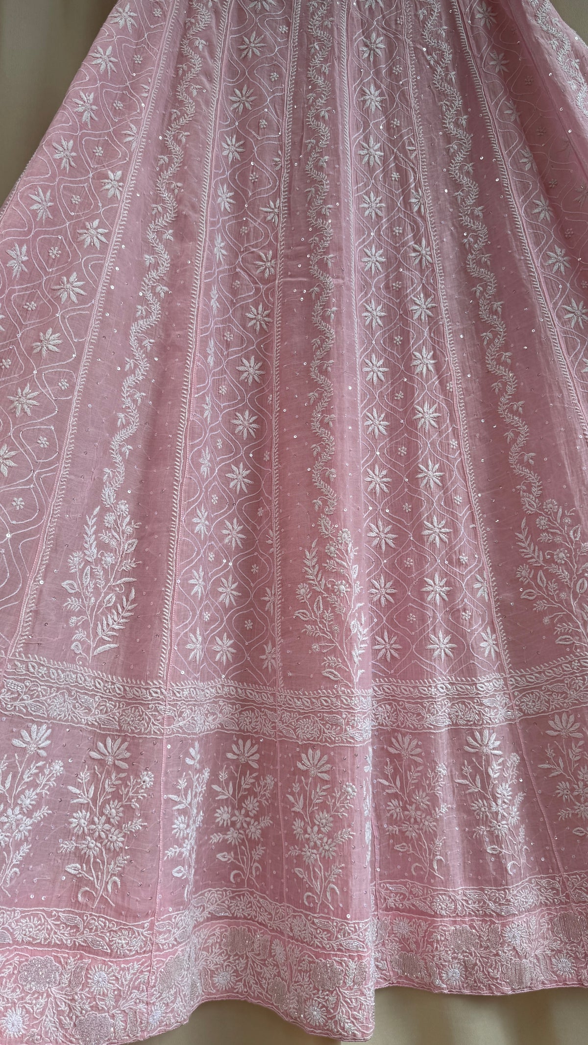 Mul Chanderi Chikankari Lehenga with Cutdana & Sequin Hand Embroidery